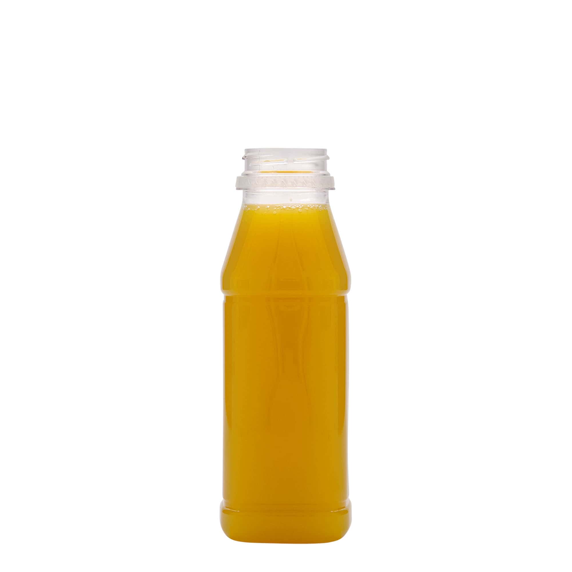330 ml PET-palack 'Milk and Juice Carré', négyzet alakú, műanyag, nyakátmérő: 38 mm