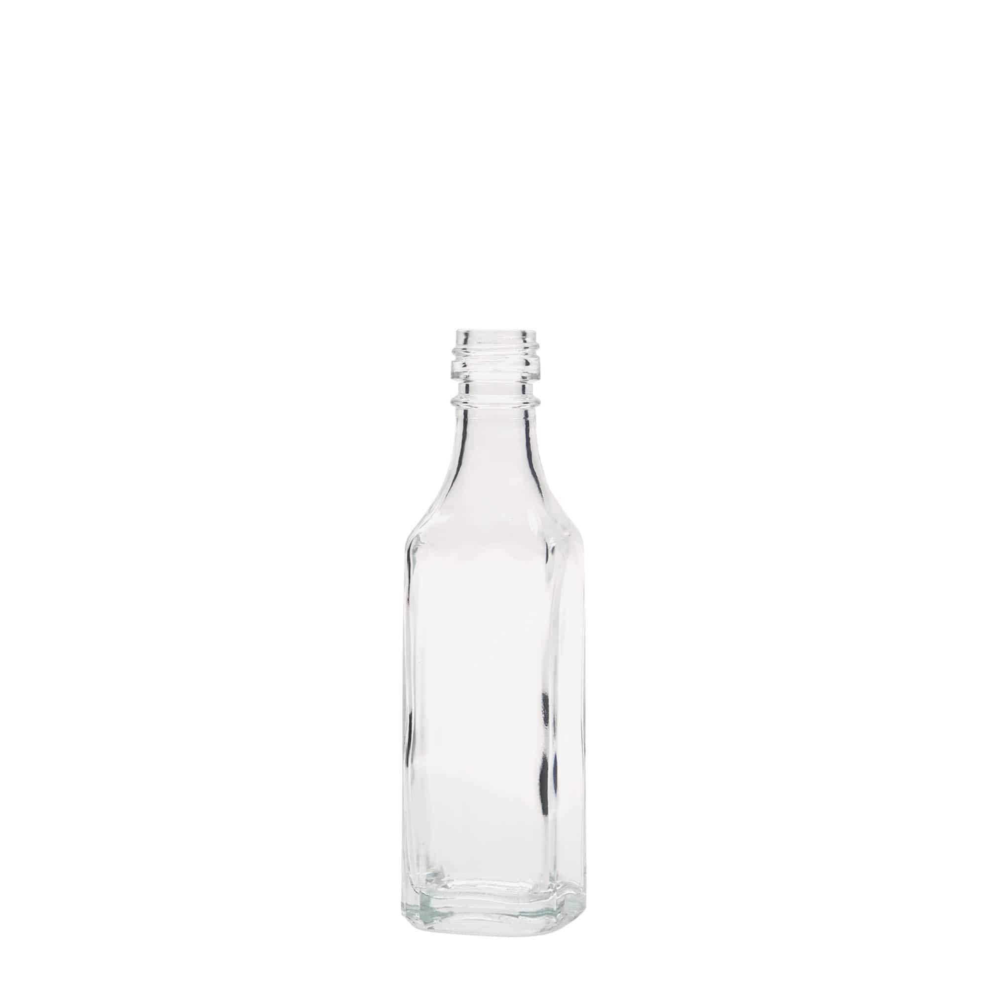 50 ml-es üvegpalack 'Siena', négyzet alakú, szájnyílás: PP 18