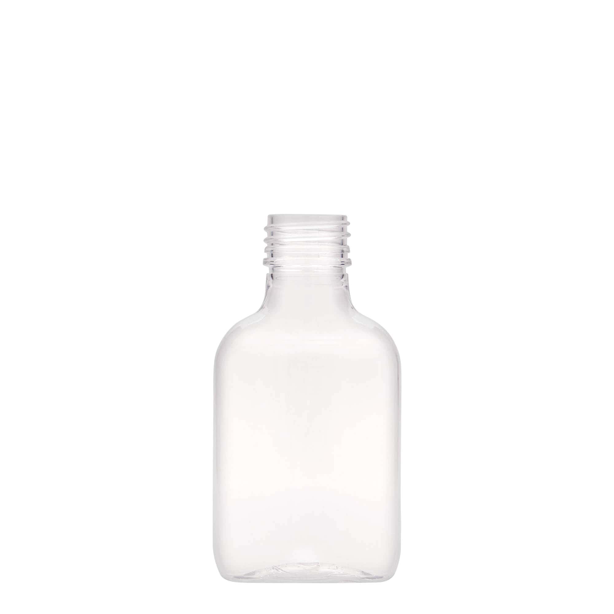100 ml zsebflakon, ovális, PET műanyag, nyílás: PP 28