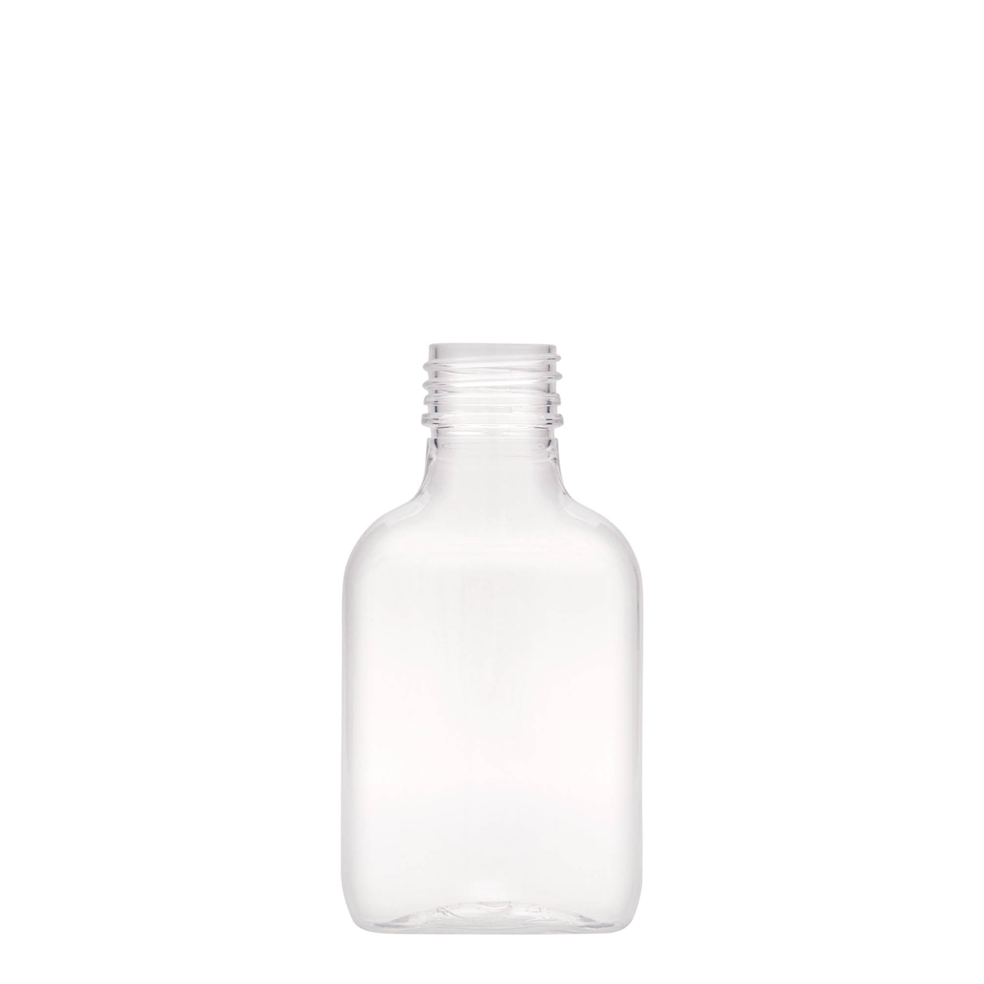 100 ml zsebflakon, ovális, PET műanyag, nyílás: PP 28