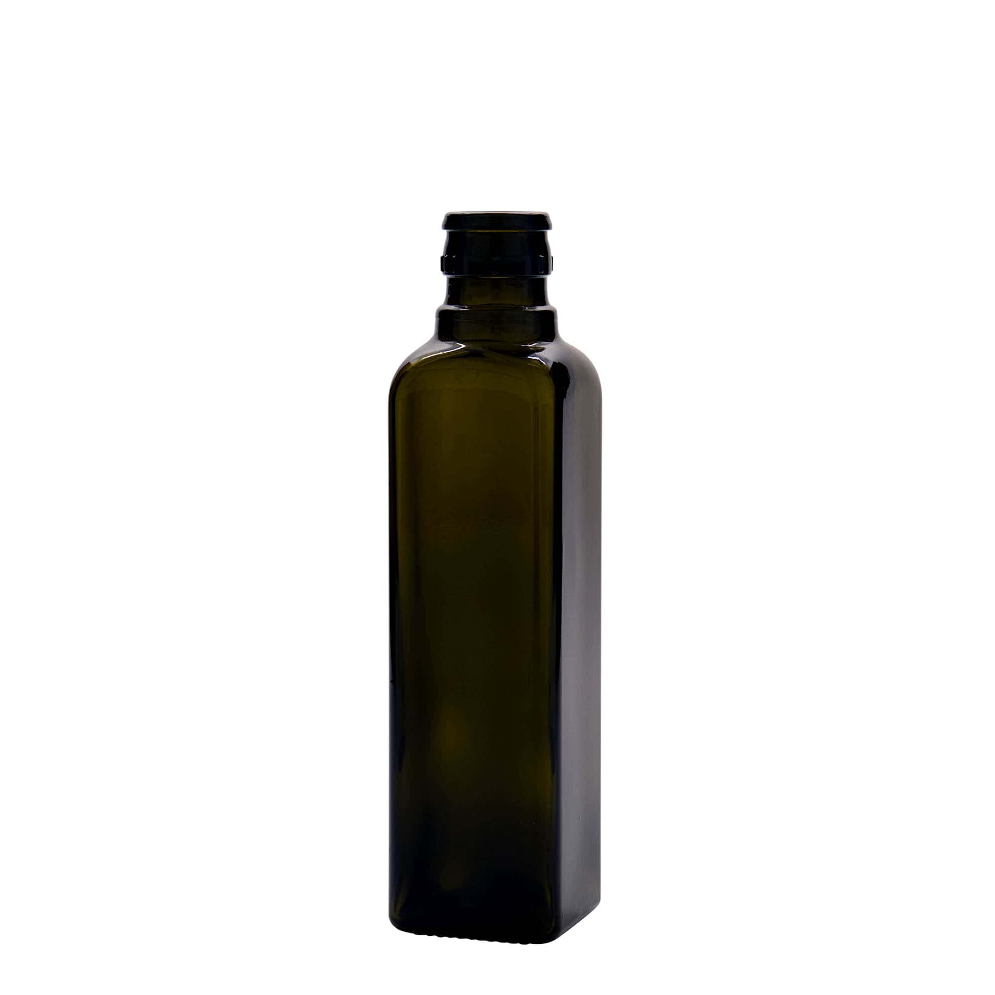 250 ml ecet-/olajüveg 'Quadra', üveg, négyzet alakú, antikzöld, nyílás: DOP