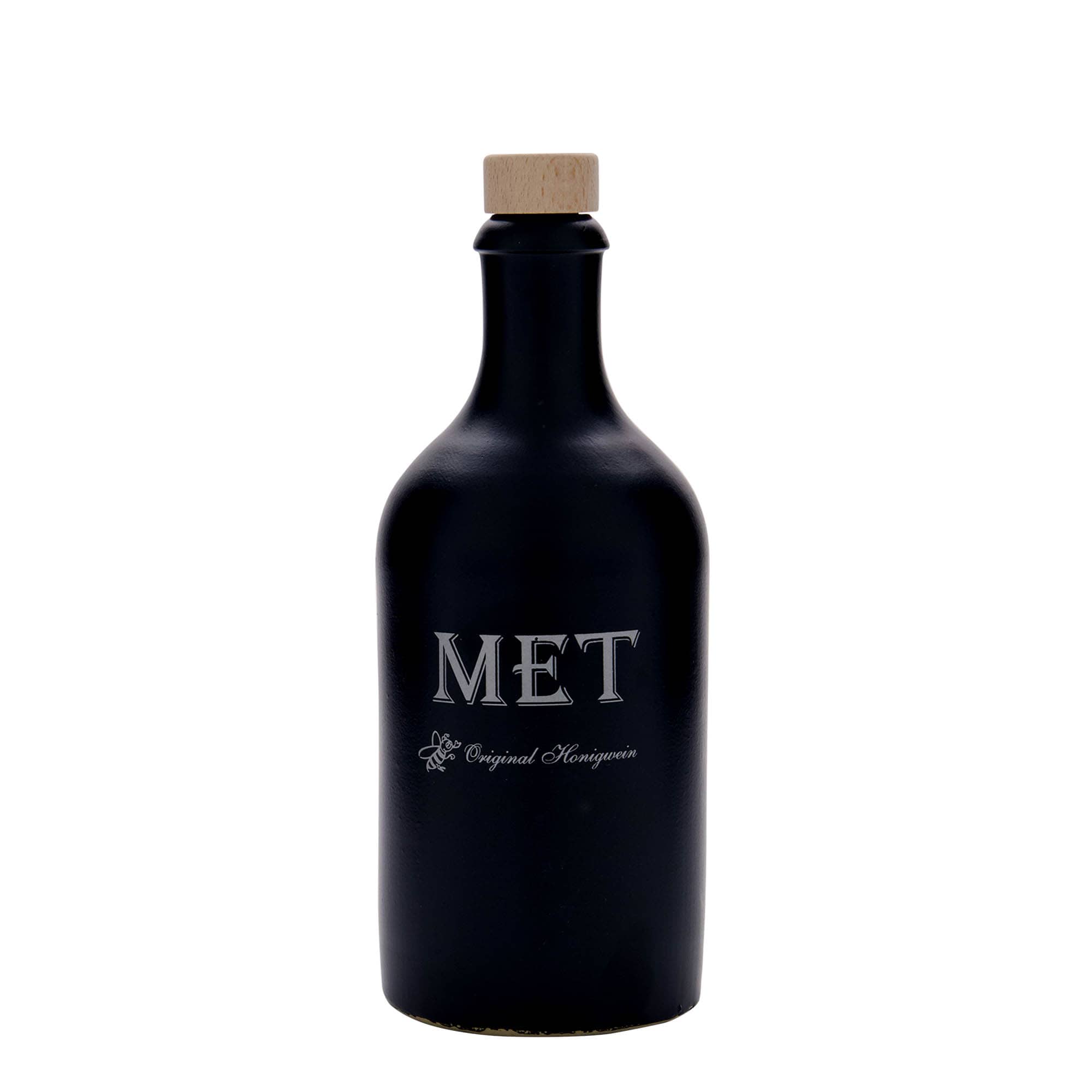 500 ml-es agyagedény, motívum: mézbor, kőedény, fekete, száj: parafa