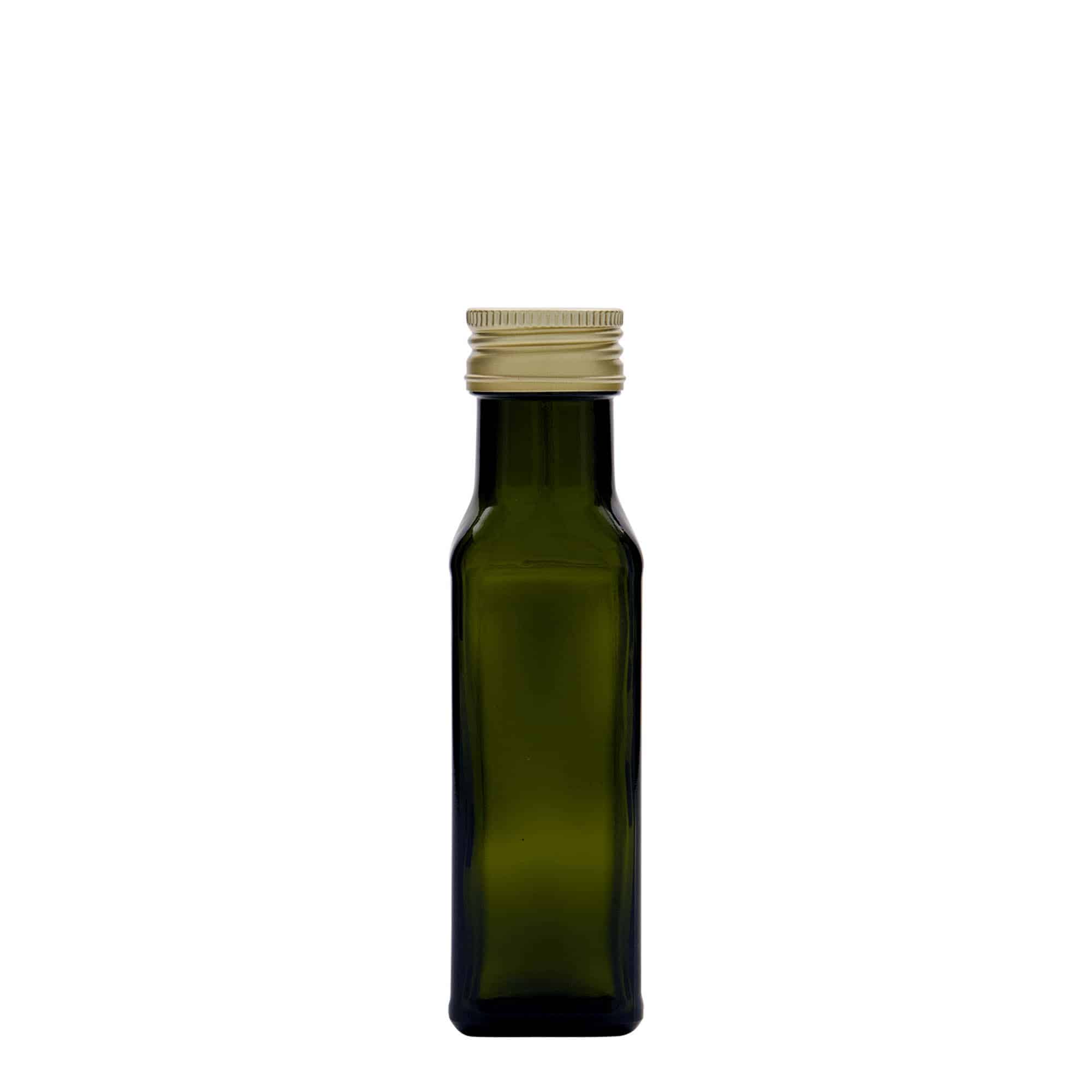 100 ml üvegpalack 'Marasca', négyzet alakú, antikzöld, nyílás: PP 31,5 100 ml üvegpalack 'Marasca', négyzet alakú, antikzöld, nyílás: PP 31,5