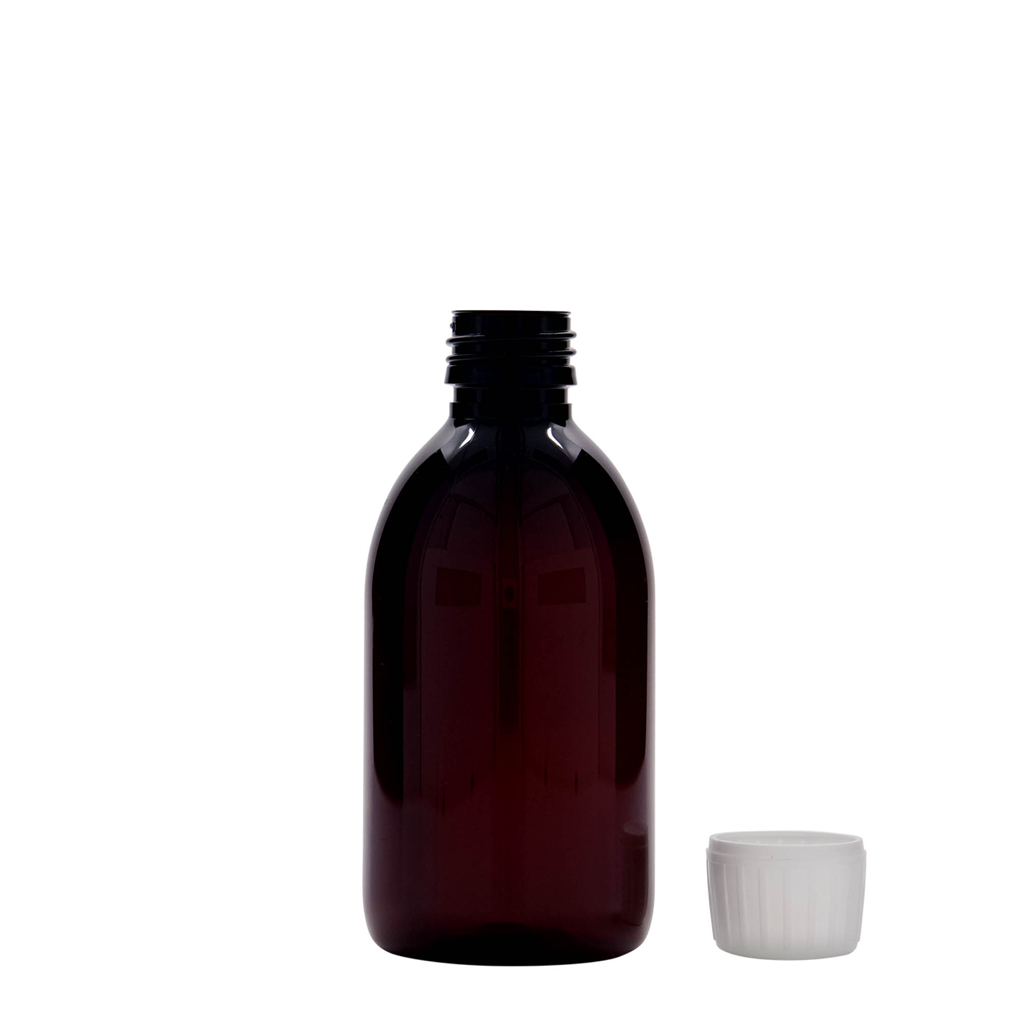 250 ml PET orvosi palack, barna, műanyag, nyílás: PP 28
