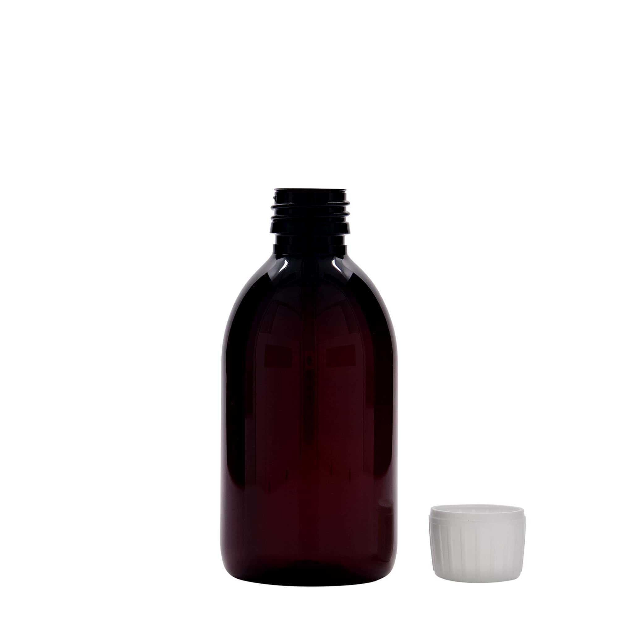 250 ml PET orvosi palack, barna, műanyag, nyílás: PP 28