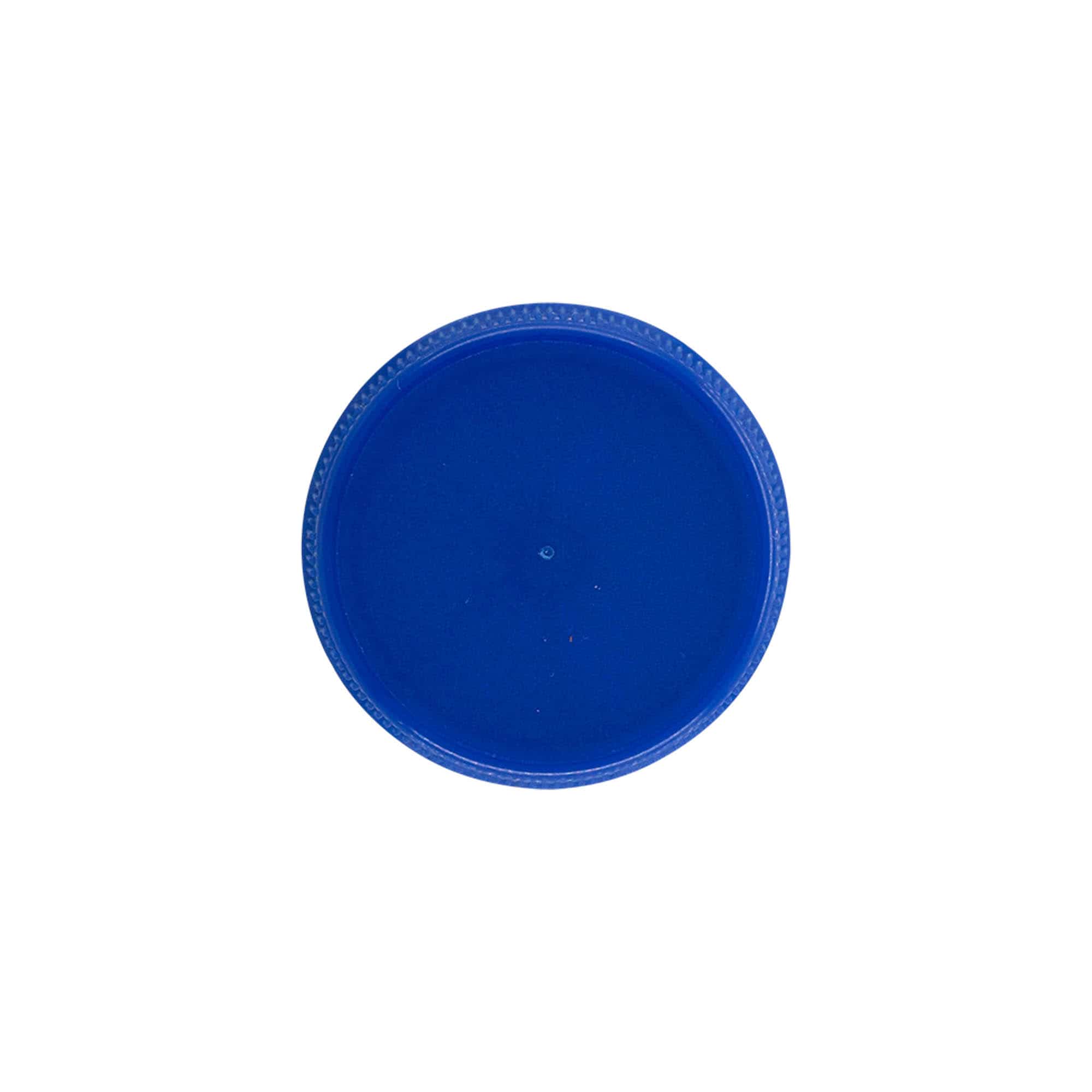 Csavaros kupak kettős menettel, PE-műanyag, kék, a következő szájnyíláshoz: PET 38 mm