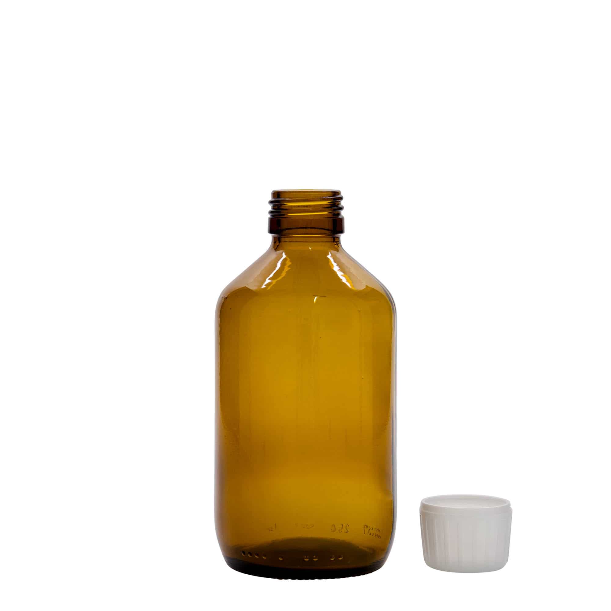 250 ml-es patikai üveg, barna, üveg, szájnyílás: PP 28