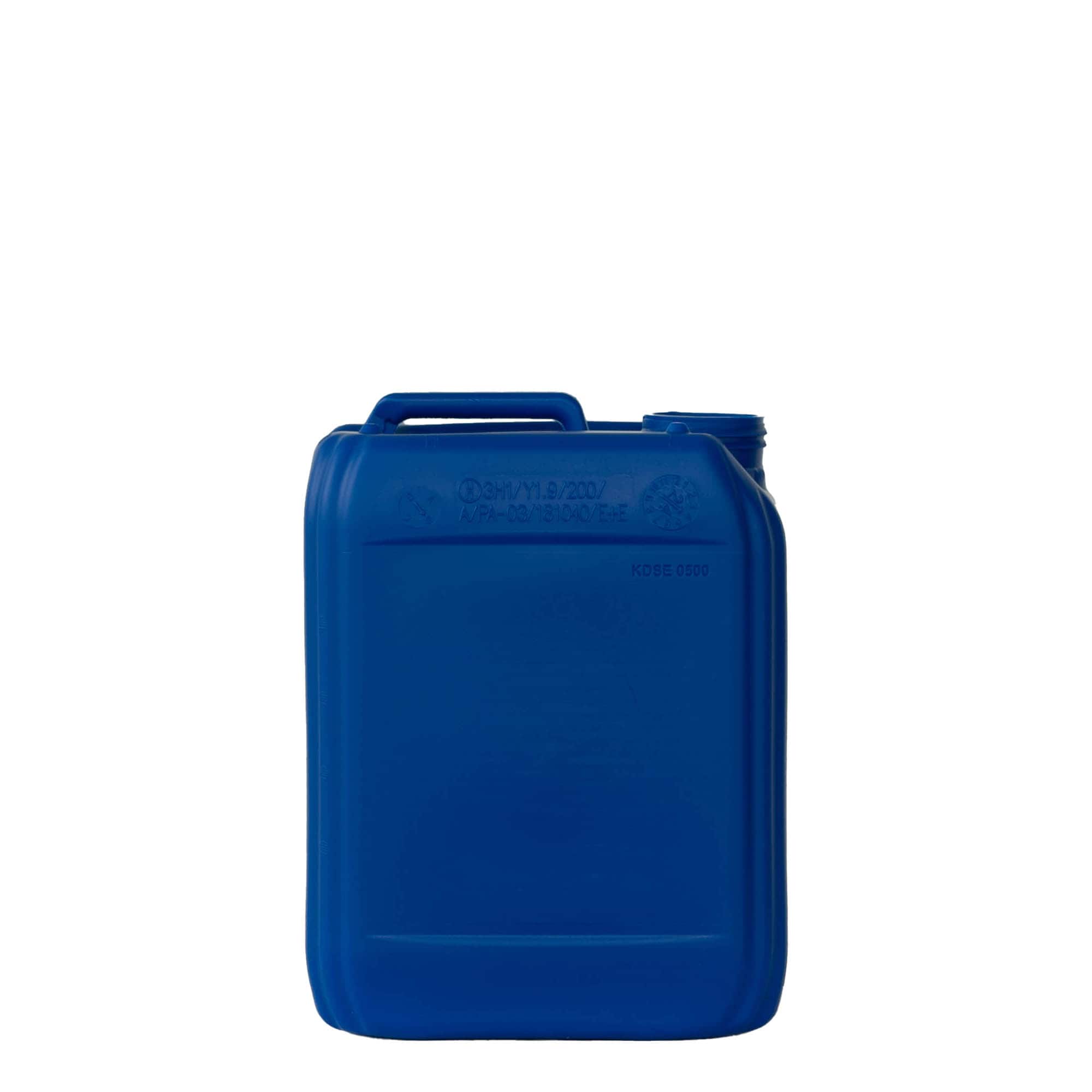 5 l kannás, téglalap alakú, HDPE műanyag, kék, nyílás: ND 55