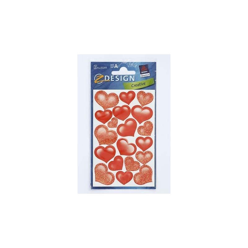 Speciális alakú matrica 'Csillámló szívek', szív, papír, piros