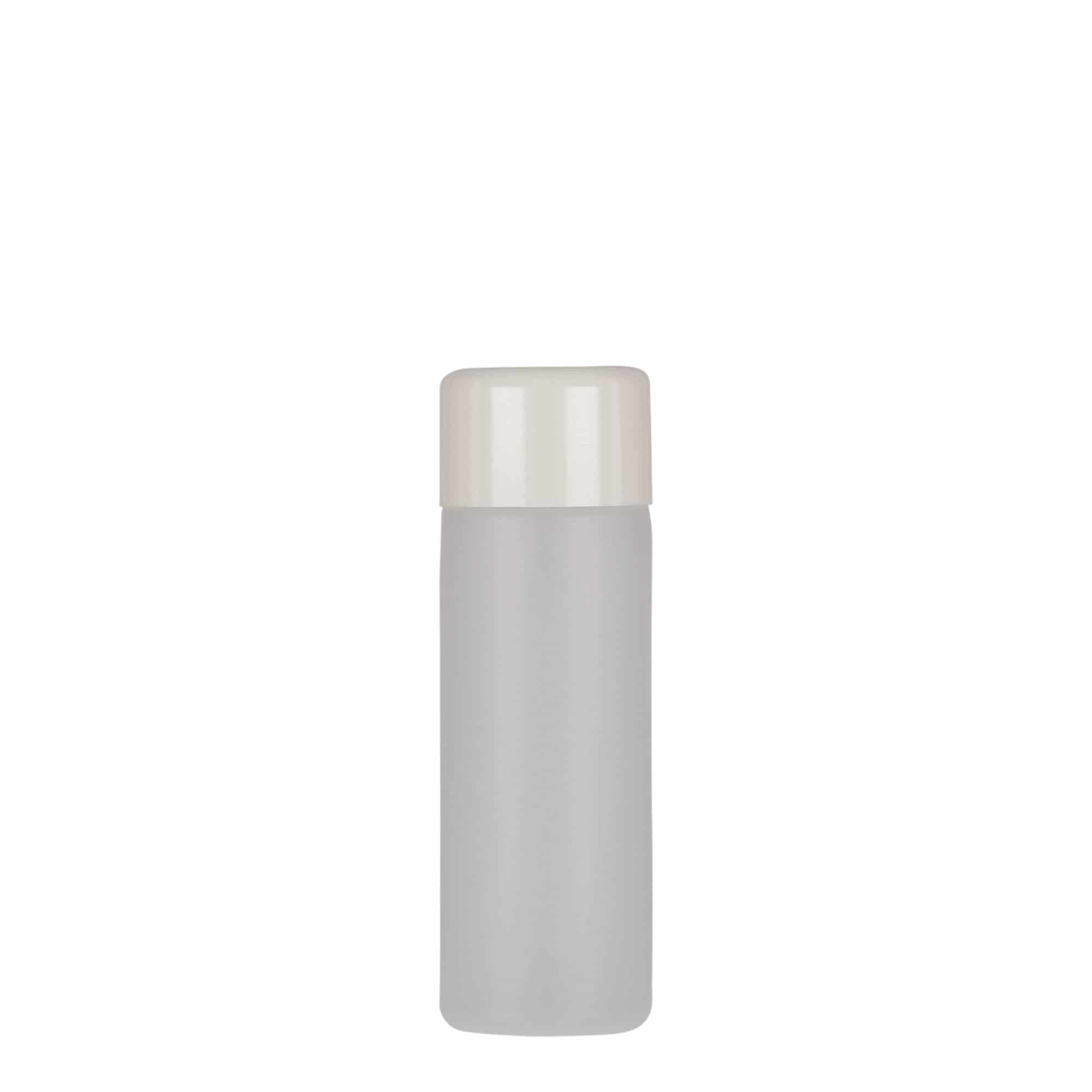 50 ml-es kerek palack, PE-műanyag, natúr, szájnyílás: csavaros kupak