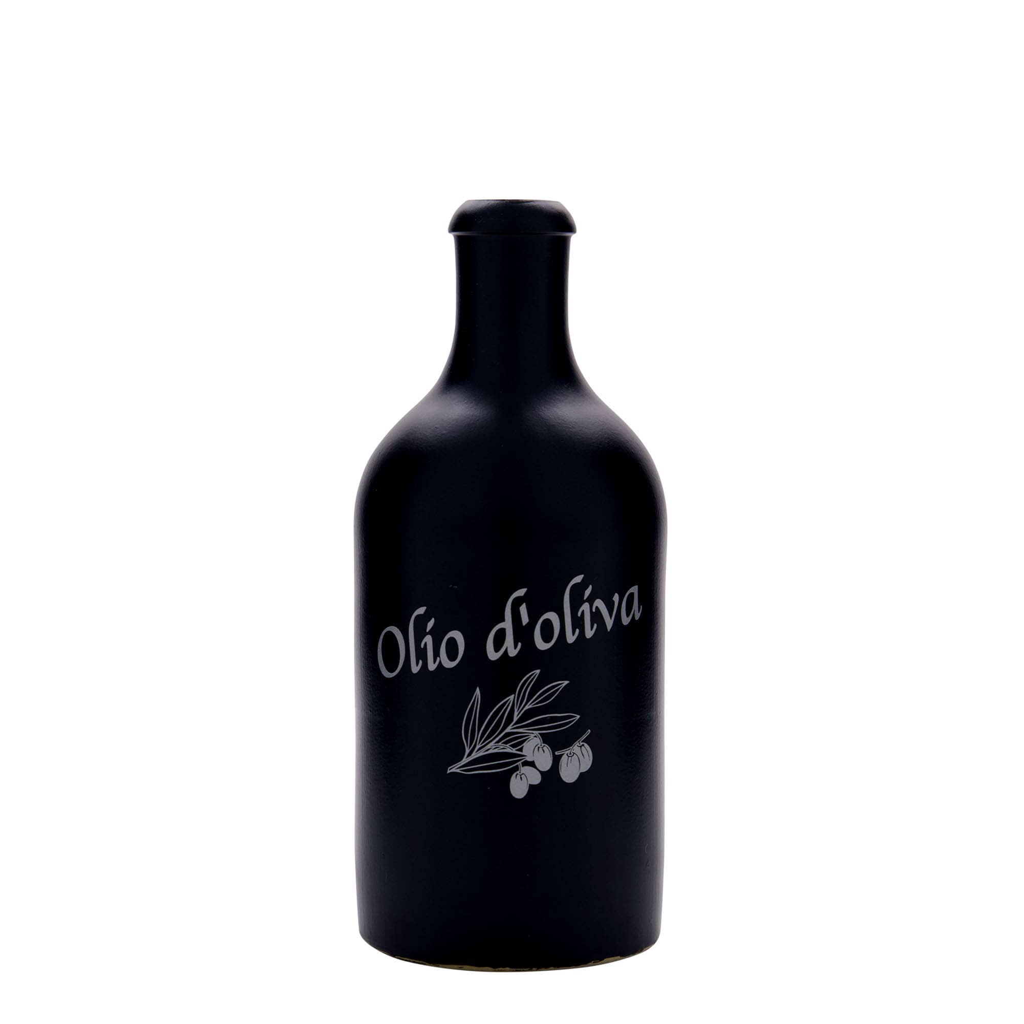 500 ml agyagedény, motívum: Olio d'Oliva, kőedény, fekete, nyílás: parafa