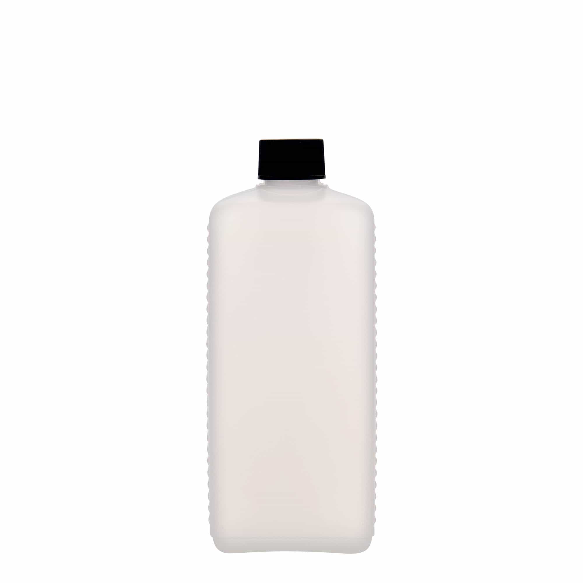 500 ml kannás palack, téglalap alakú, HDPE műanyag, natúr, nyílás: DIN 25 EPE