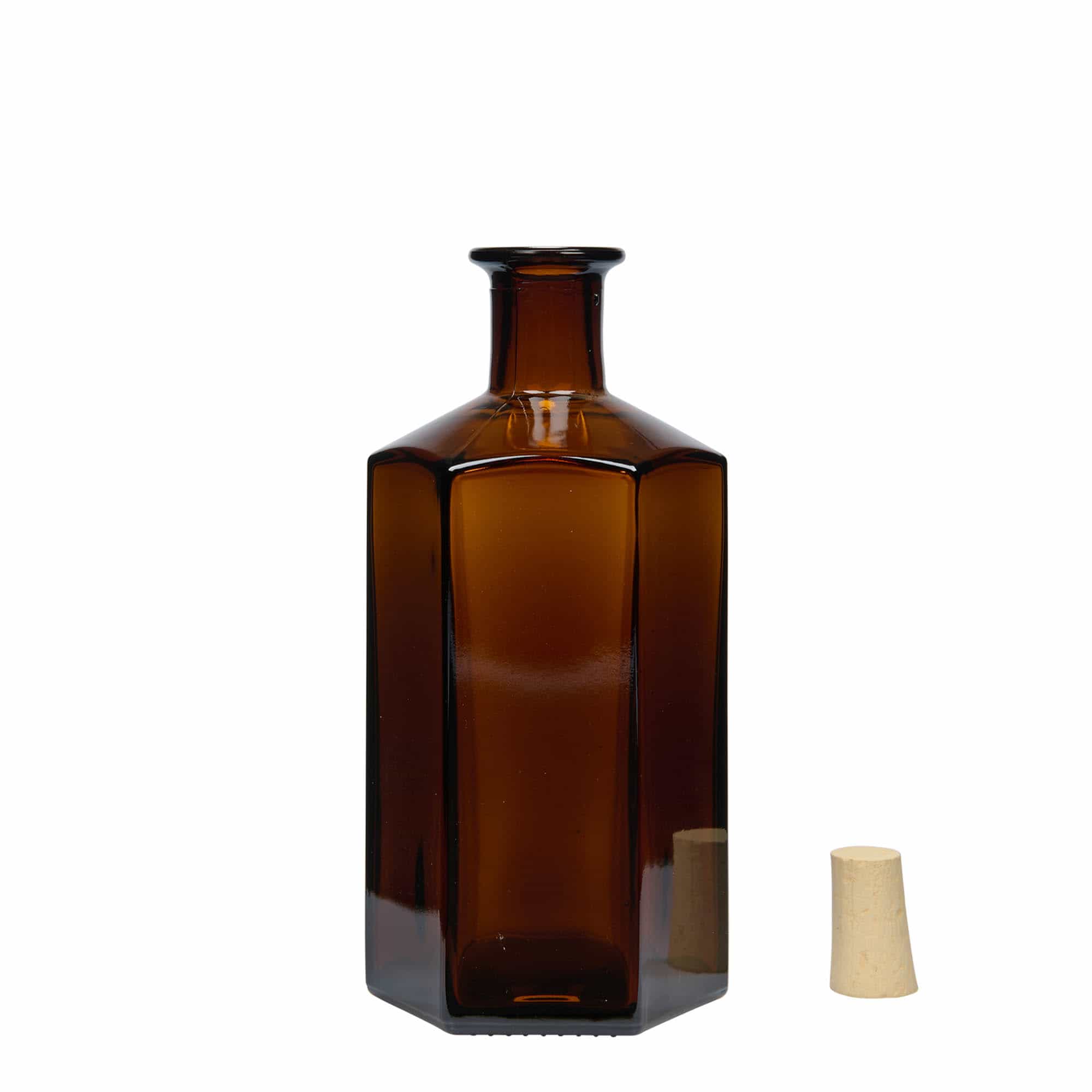 500 ml-es üvegpalack Apothecary 'Jimmy'. hatszögletű. barna. Száj: parafa