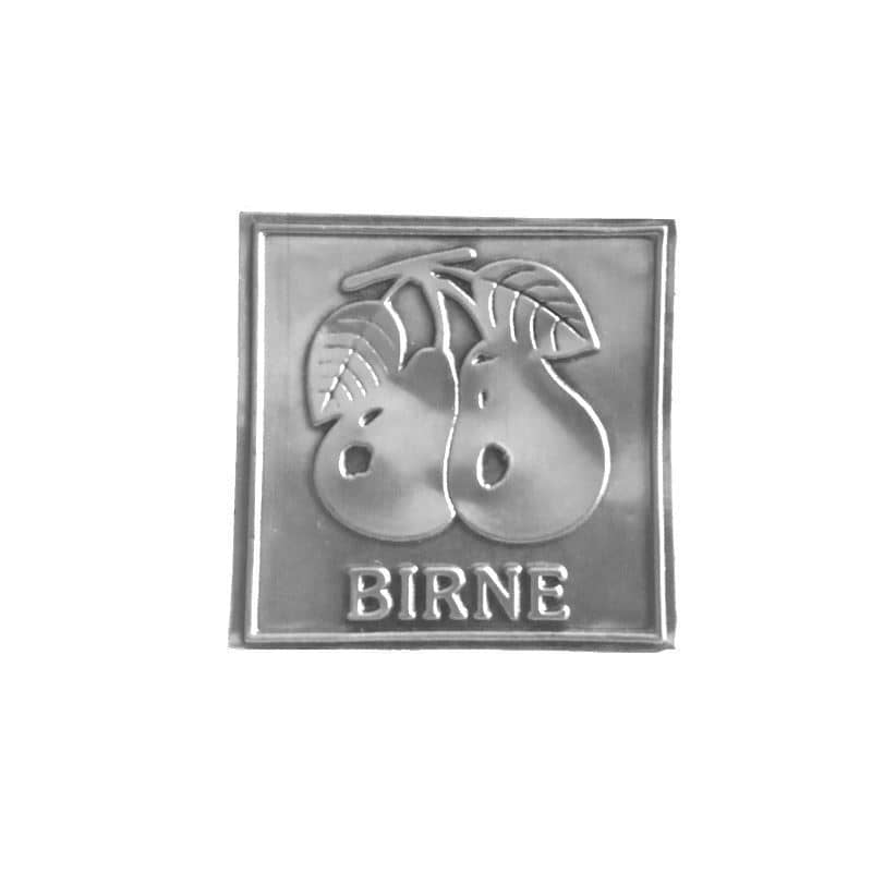 Óncímke 'Körte', négyzet alakú, fém, ezüst