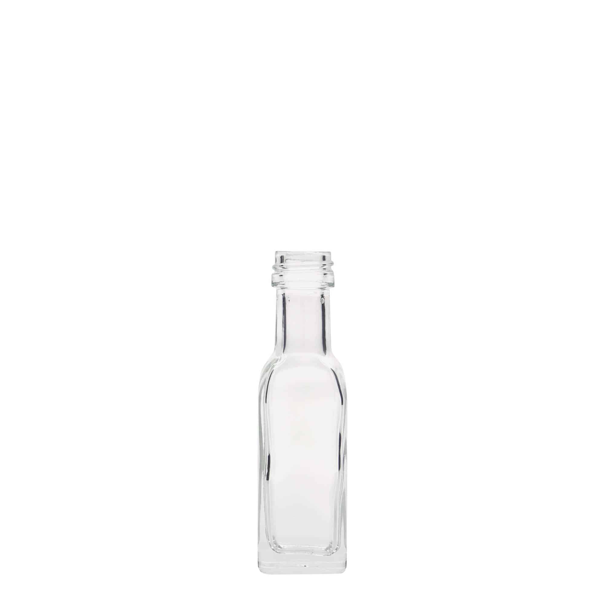 20 ml-es 'Marasca' üvegfiola, négyzet alakú, nyílás: PP 18