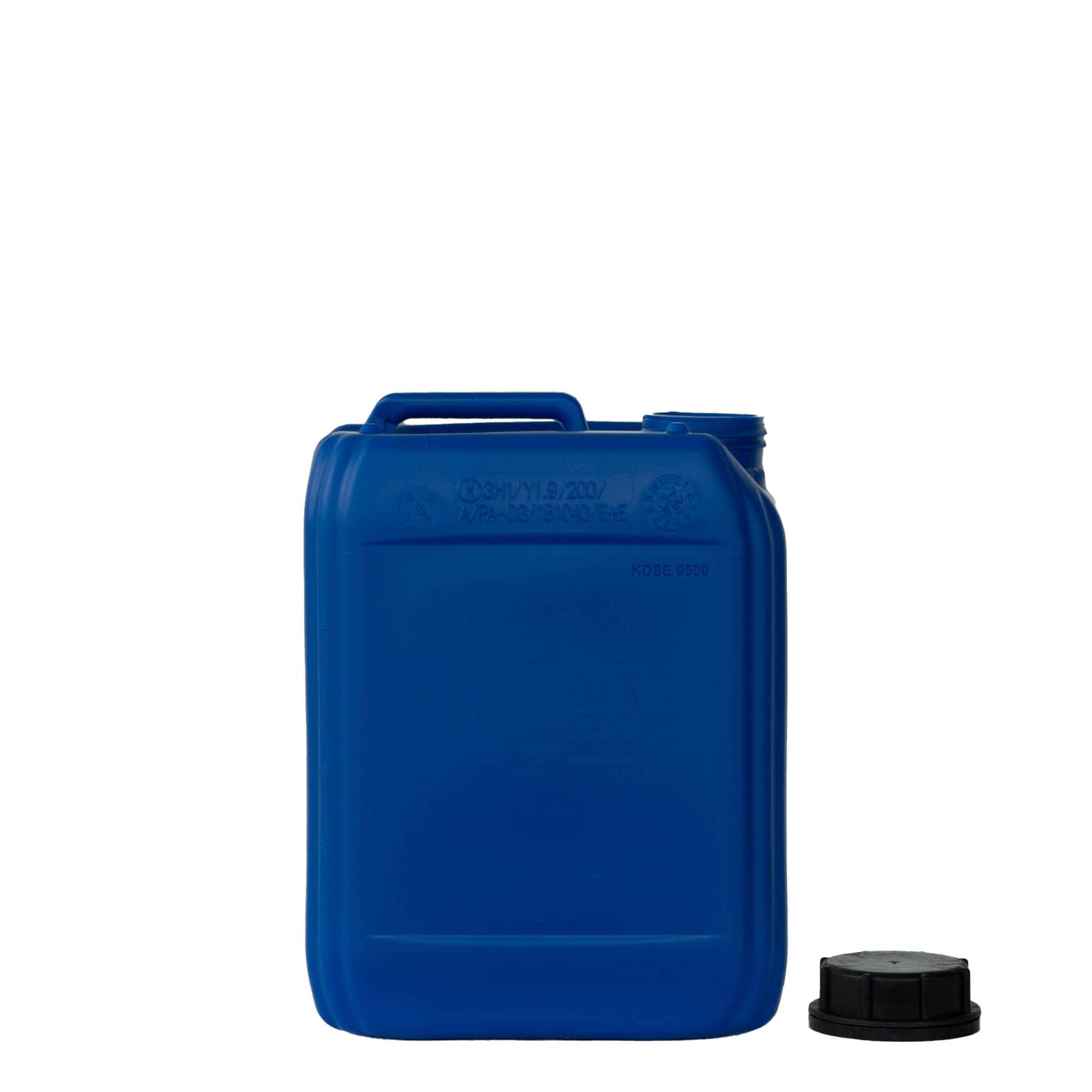 5 l kannás, téglalap alakú, HDPE műanyag, kék, nyílás: ND 55