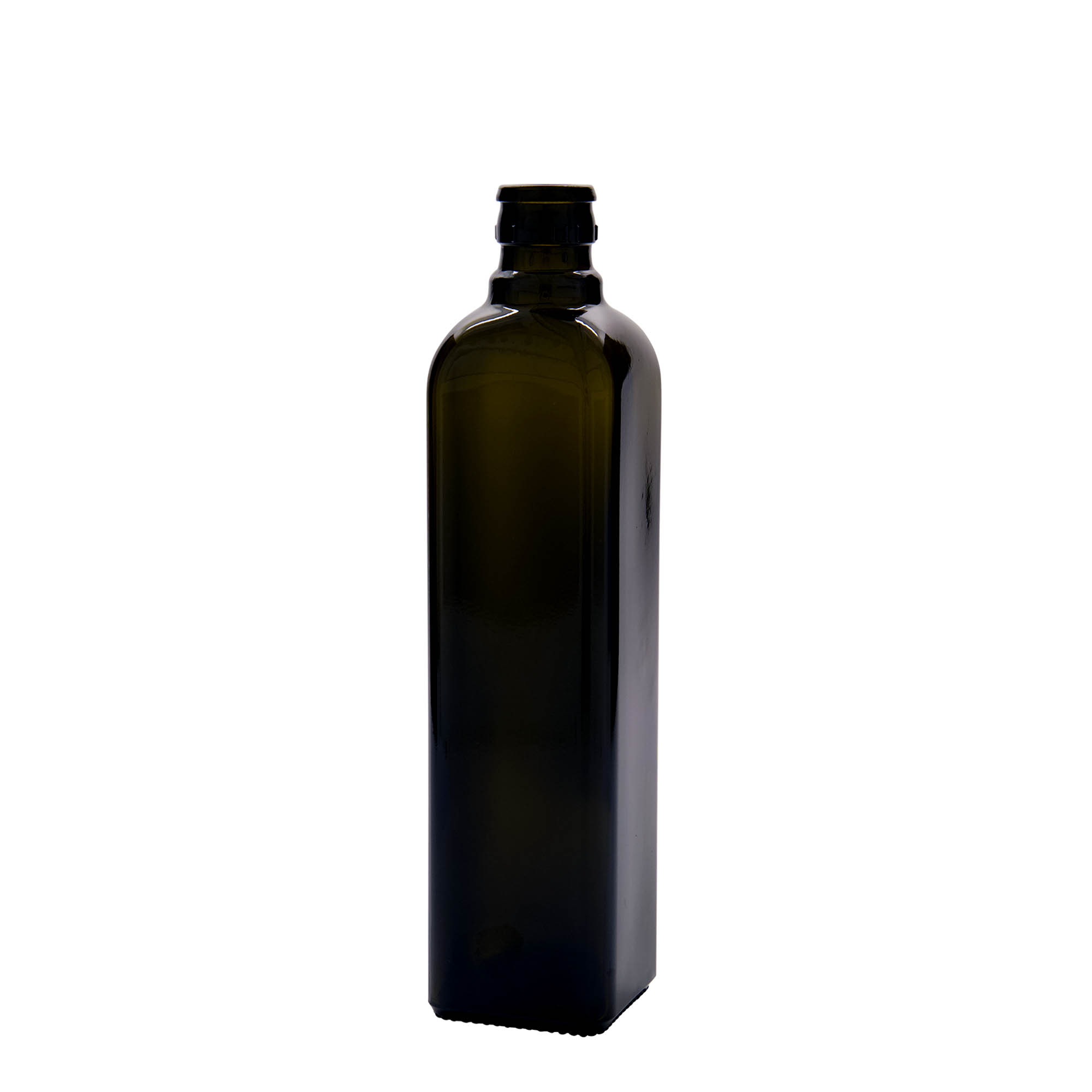 500 ml-es ecetes/olajos palack 'Quadra', üveg, négyzet alakú, antikzöld, szájnyílás: DOP