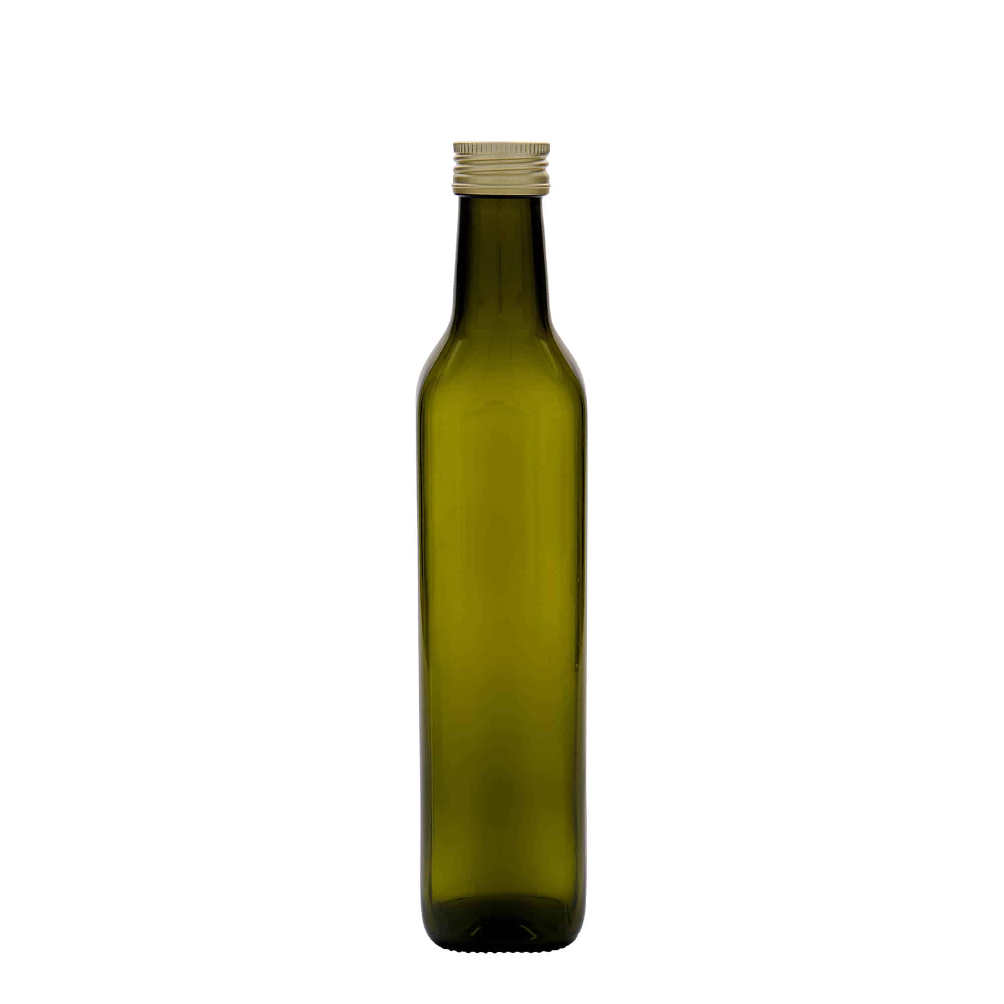500 ml üvegpalack 'Marasca', négyzet alakú, antikzöld, nyílás: PP 31,5