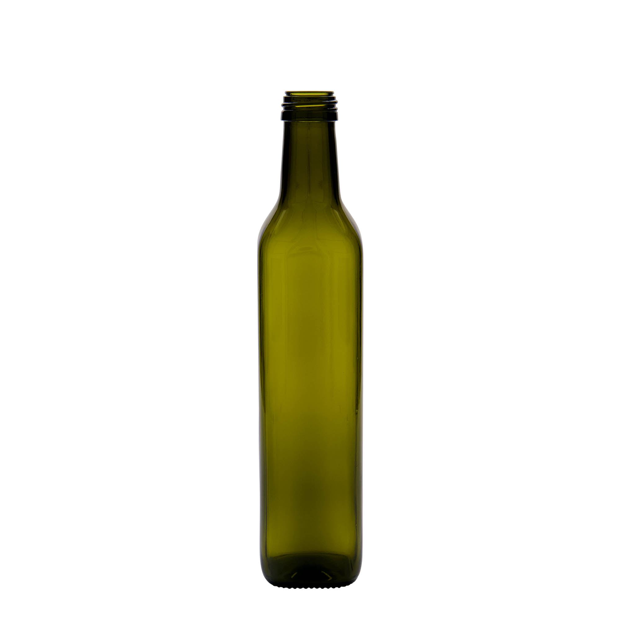500 ml üvegpalack 'Marasca', négyzet alakú, antikzöld, nyílás: PP 31,5