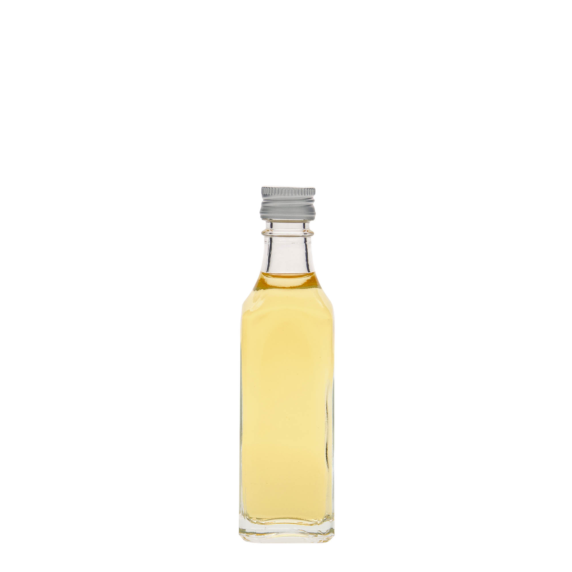 50 ml-es üvegpalack 'Siena', négyzet alakú, szájnyílás: PP 18