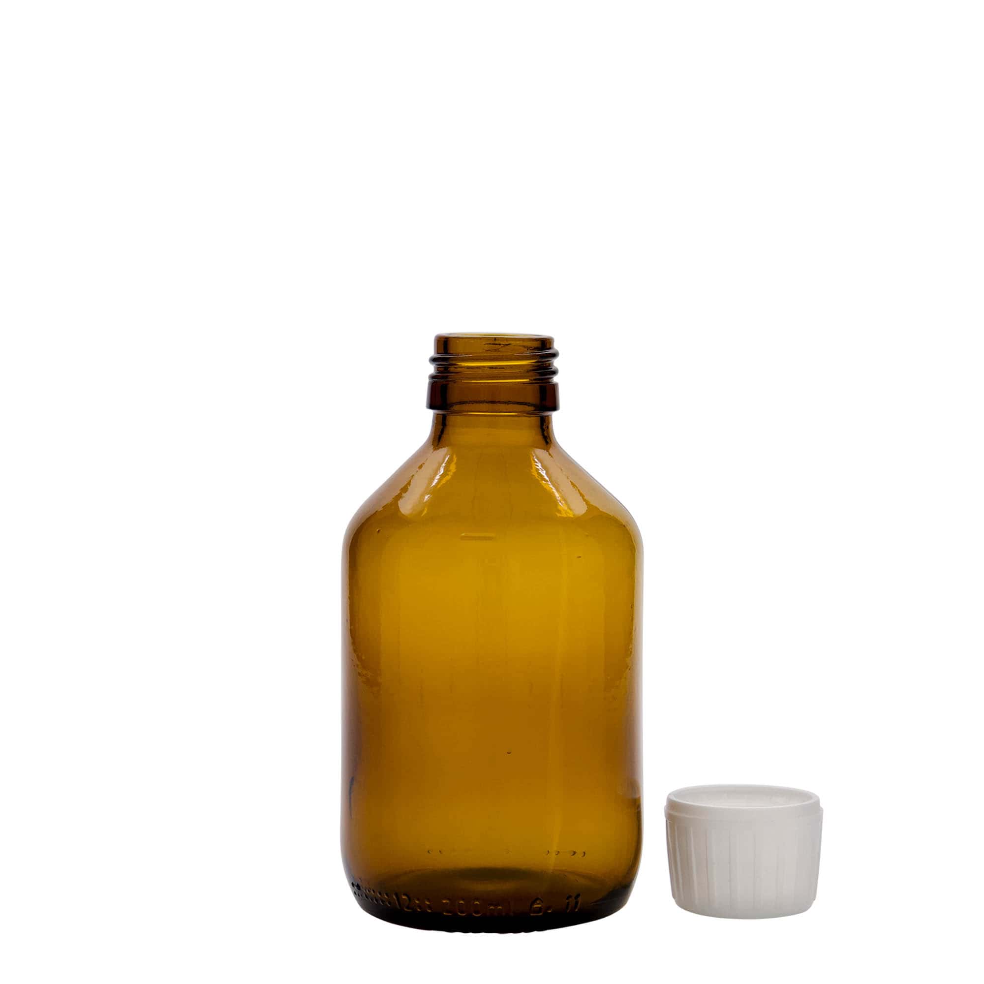 200 ml orvosi üveg, barna, üveg, nyílás: PP 28