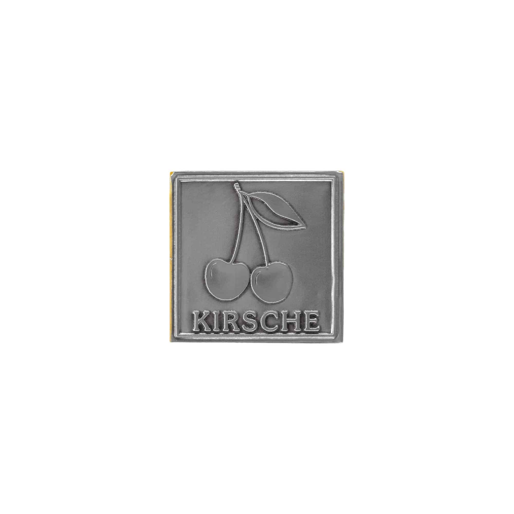 Óntábla címke 'Cseresznye', négyzet alakú, fém, ezüst