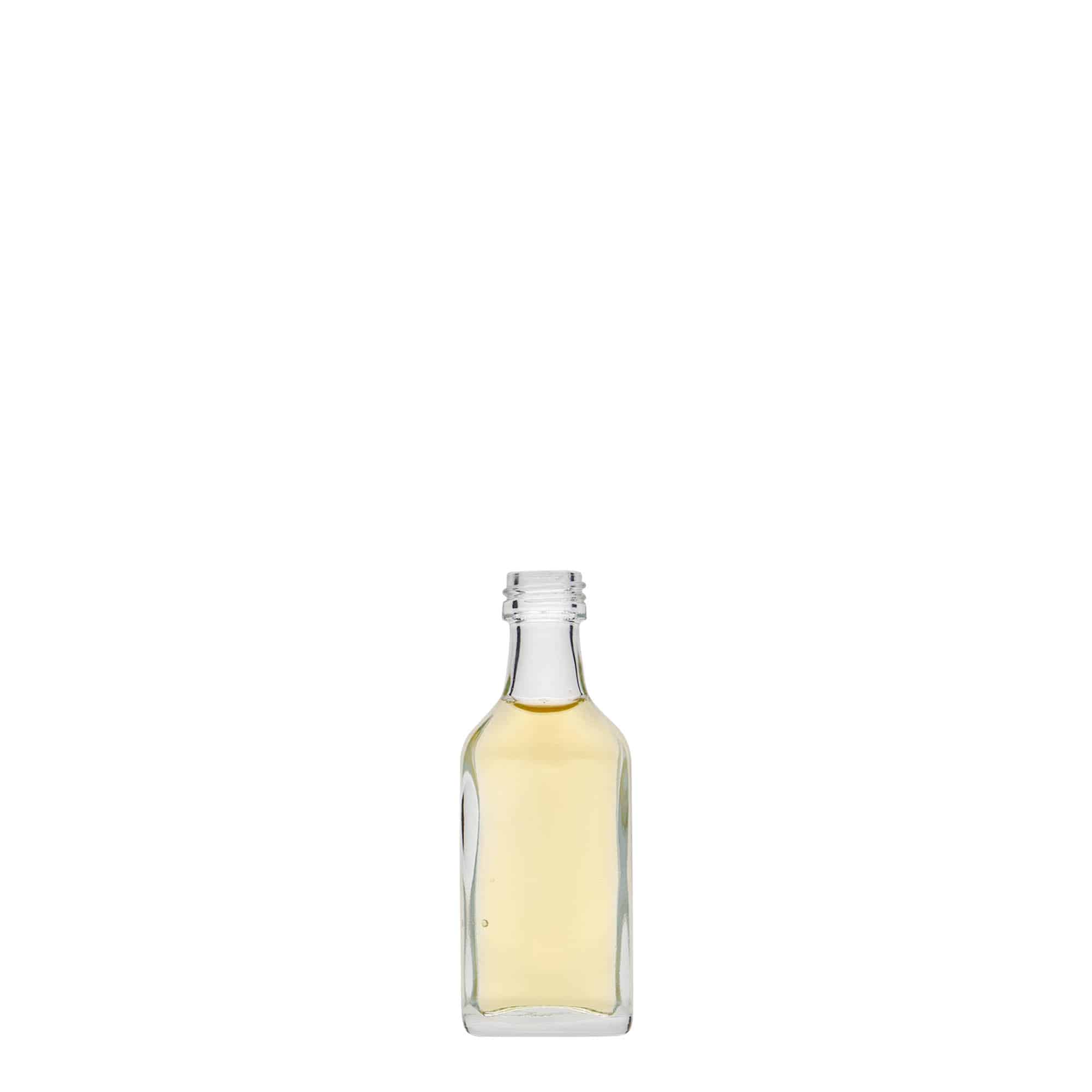 20 ml zsebflakon, téglalap alakú, üveg, nyílás: PP 18