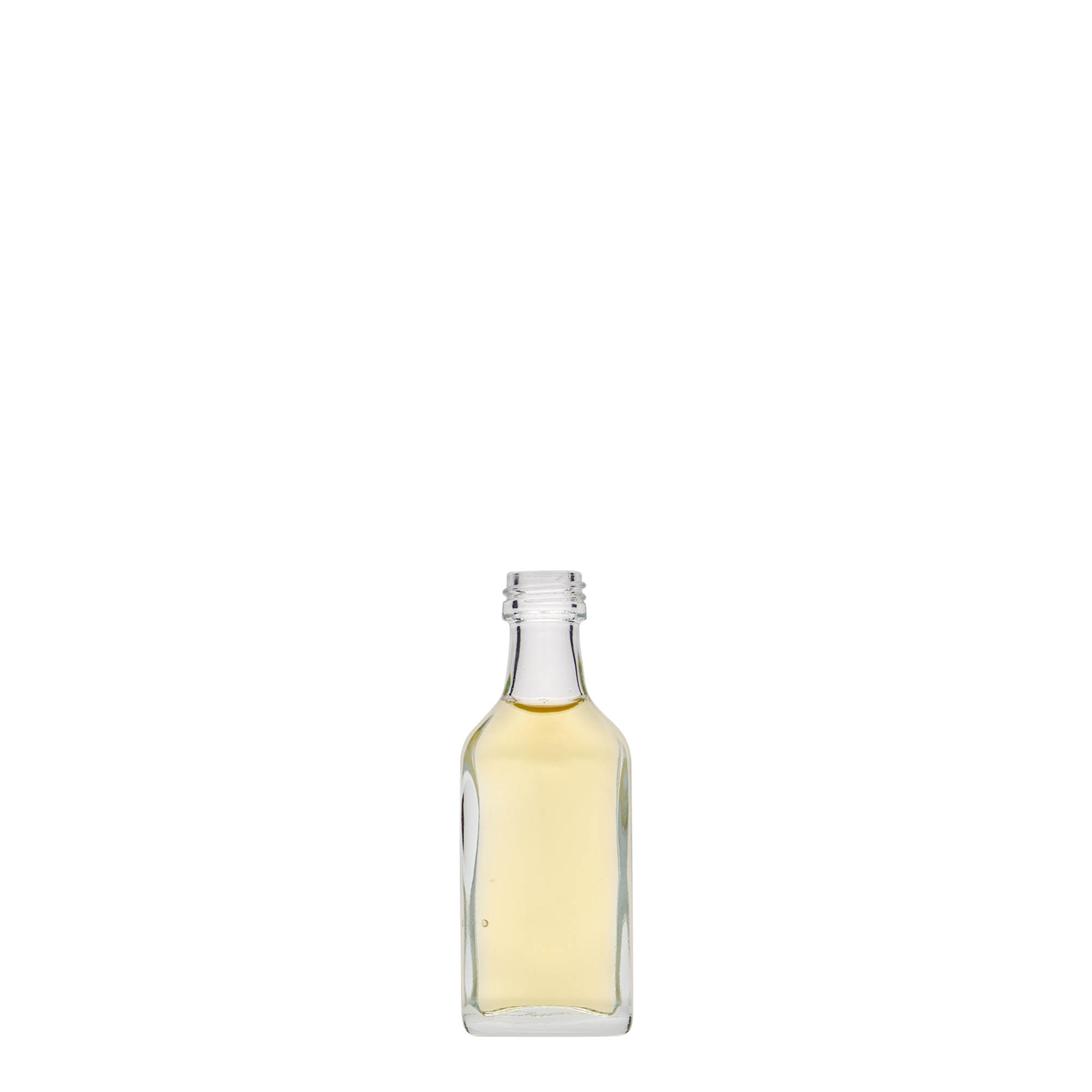20 ml zsebflakon, téglalap alakú, üveg, nyílás: PP 18