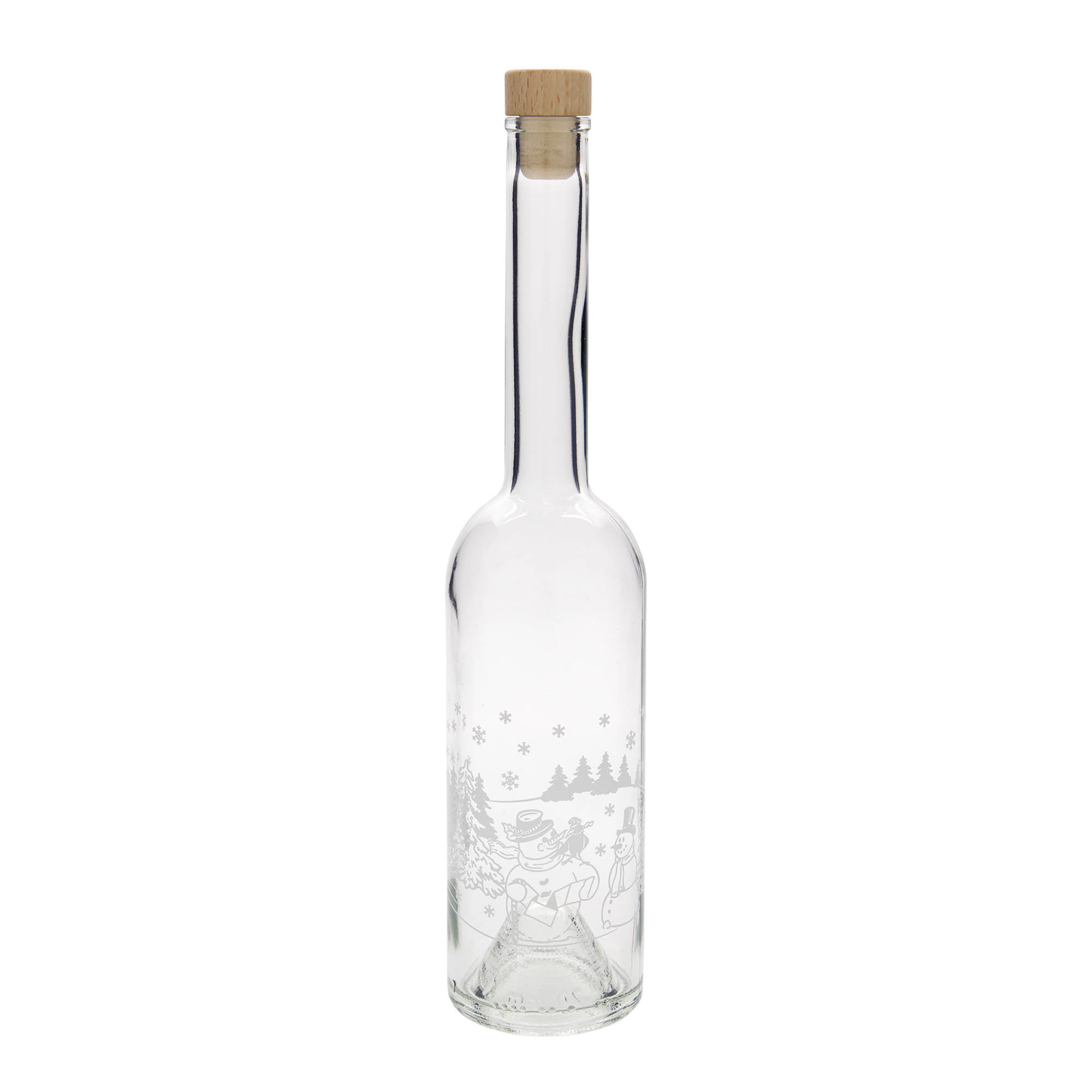 500 ml-es üvegpalack 'Opera', motívum: Hóemberes palack, szájnyílás: parafadugó