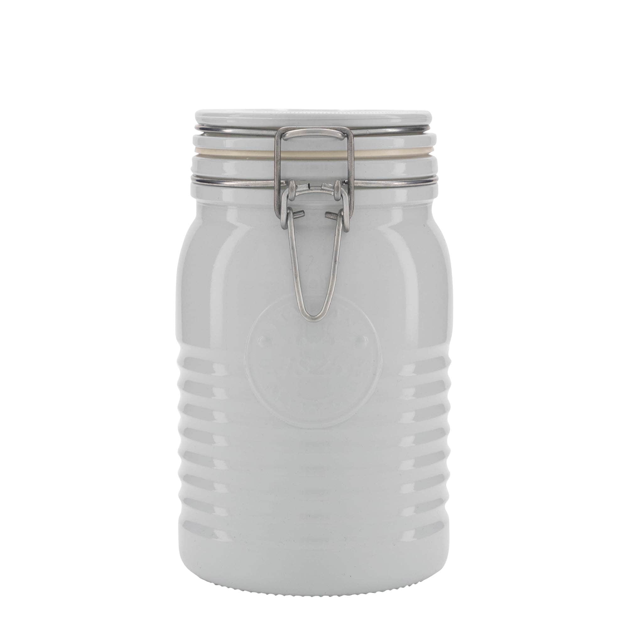 1000 ml-es fémcsatos üveg 'Officina 1825', fehér, szájnyílás: fémcsatos zár
