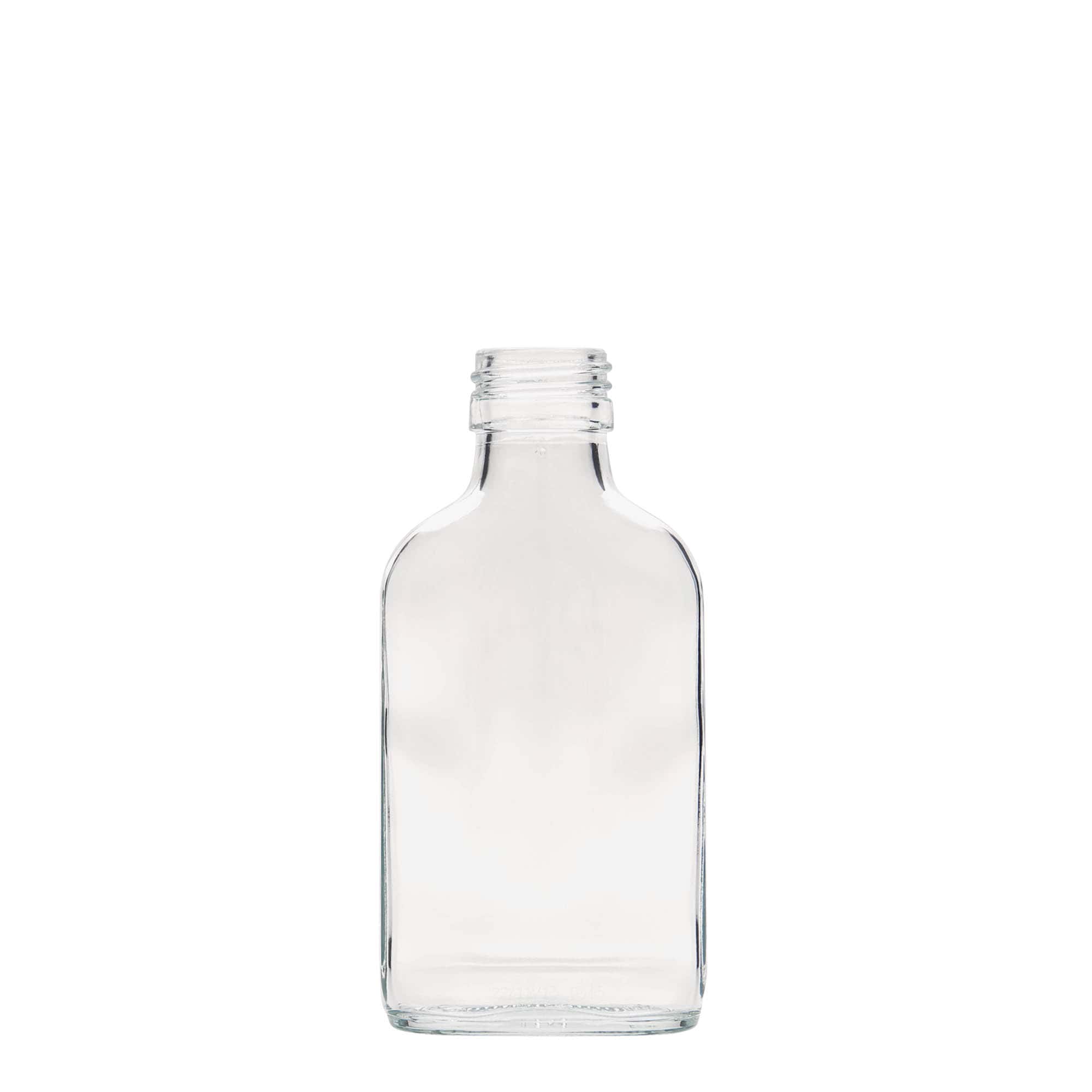 100 ml zsebflakon, téglalap alakú, üveg, nyílás: PP 28 100 ml zsebflakon, téglalap alakú, üveg, nyílás: PP 28