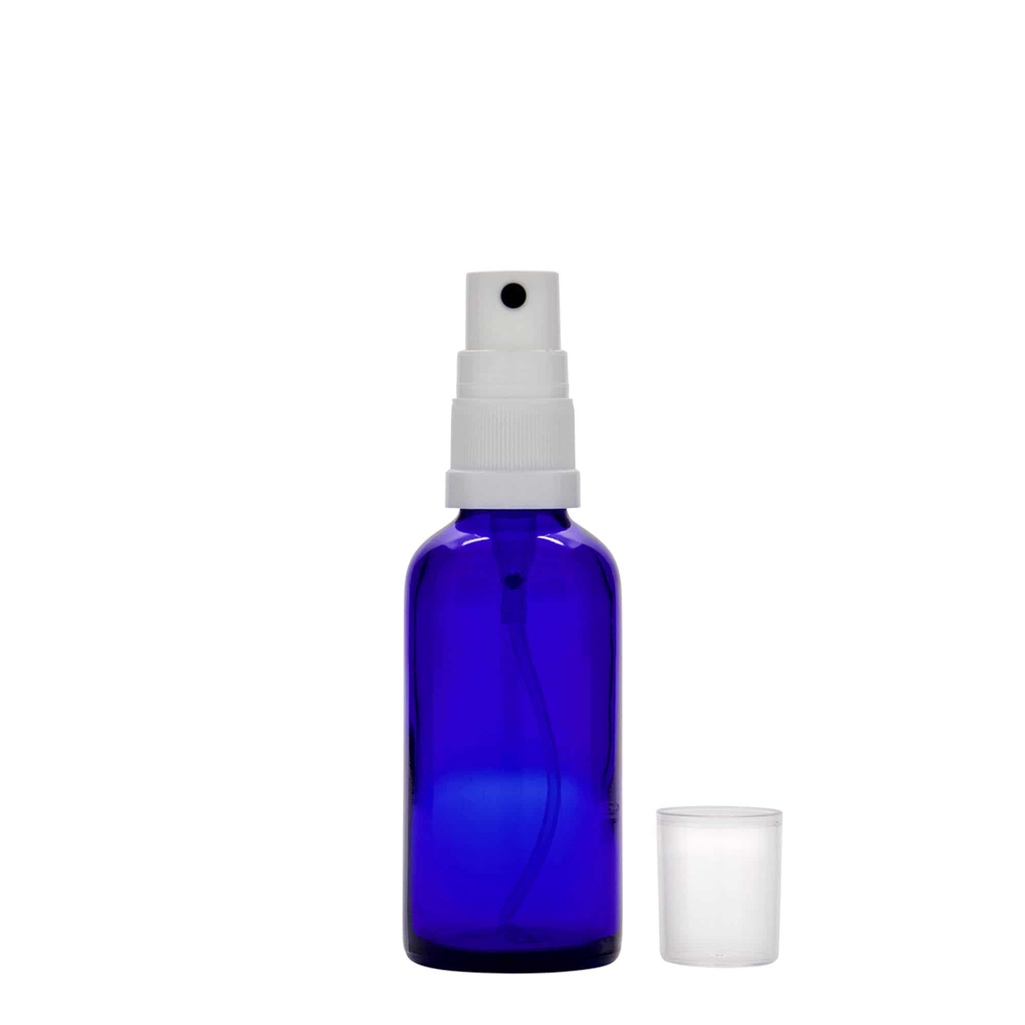 50 ml-es szórófejes patikai üveg, üveg, királykék, szájnyílás: DIN 18
