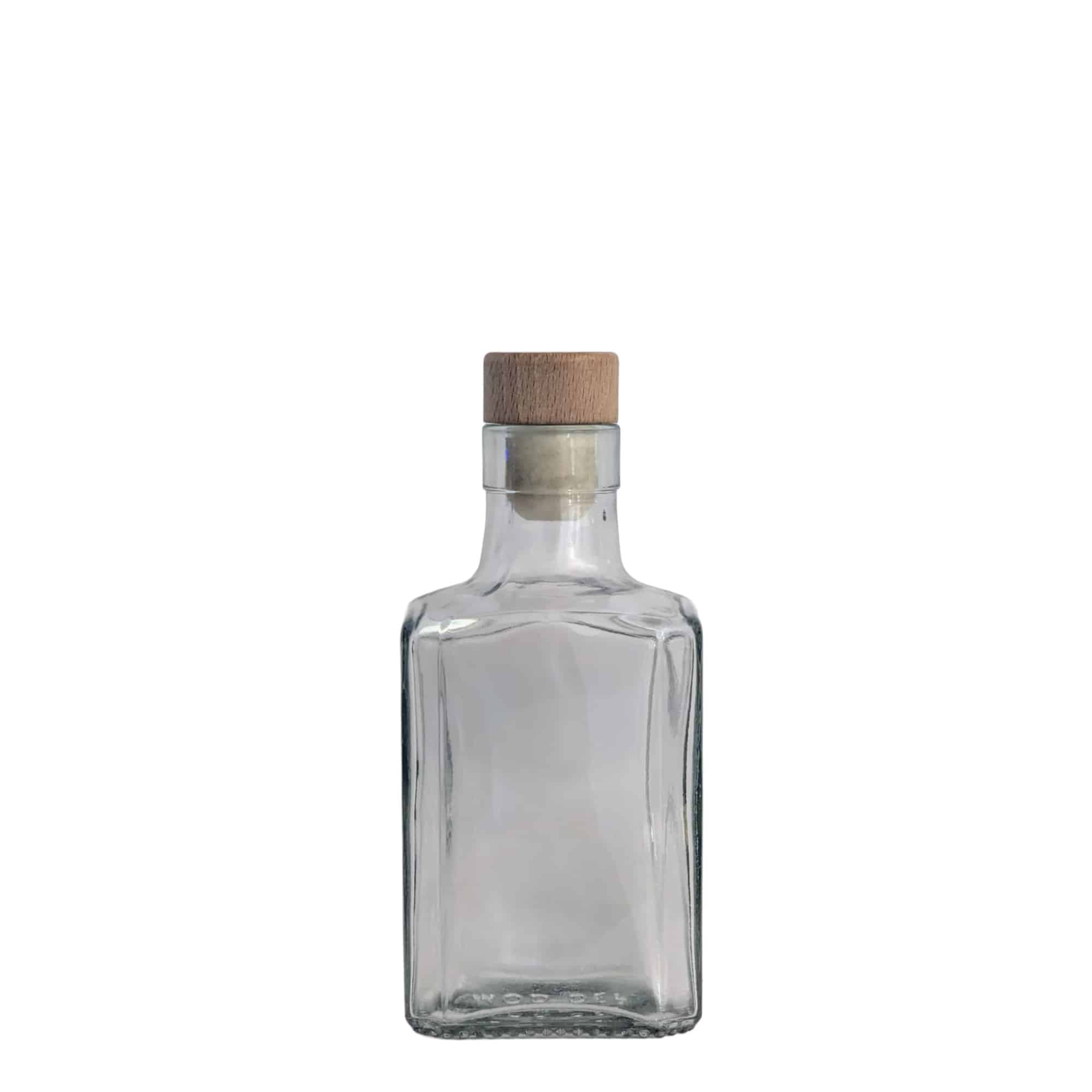 250 ml üvegpalack „Decanter Quadro felső peremmel”, szögletes, száj: parafa