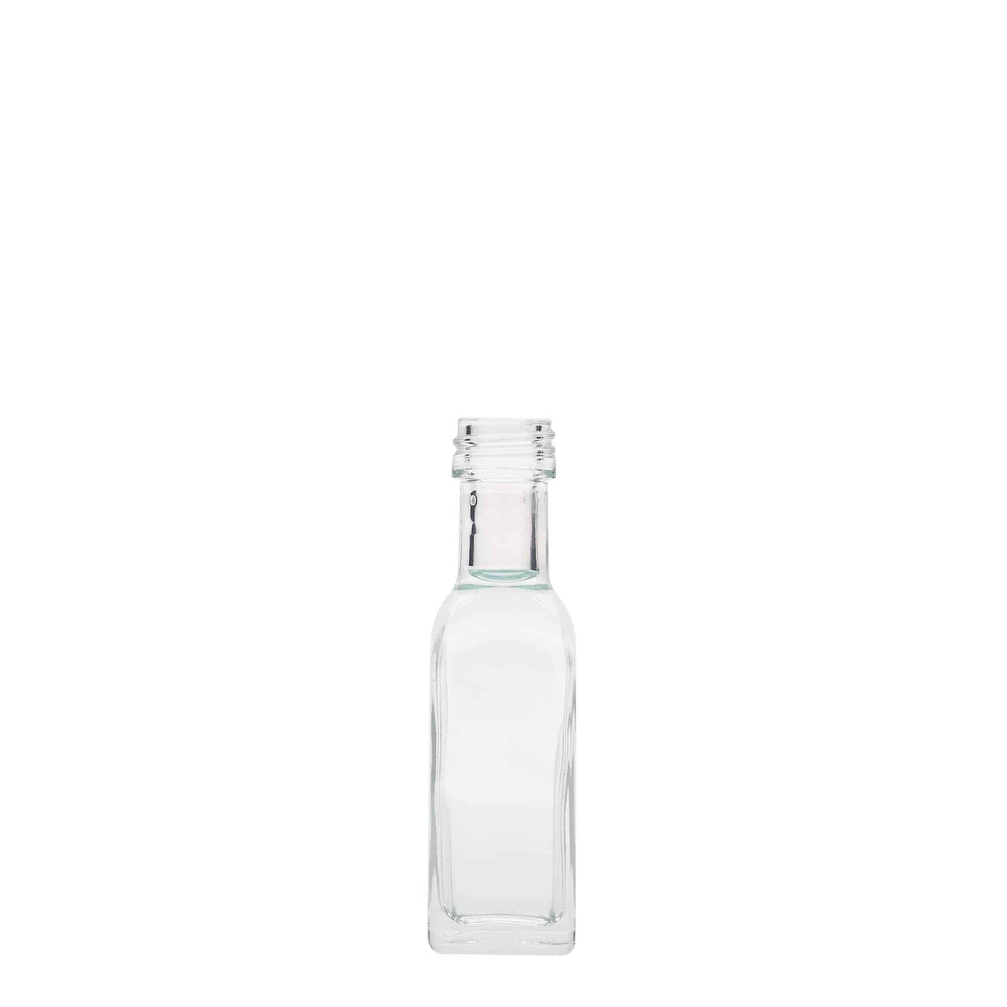 20 ml-es 'Marasca' üvegfiola, négyzet alakú, nyílás: PP 18