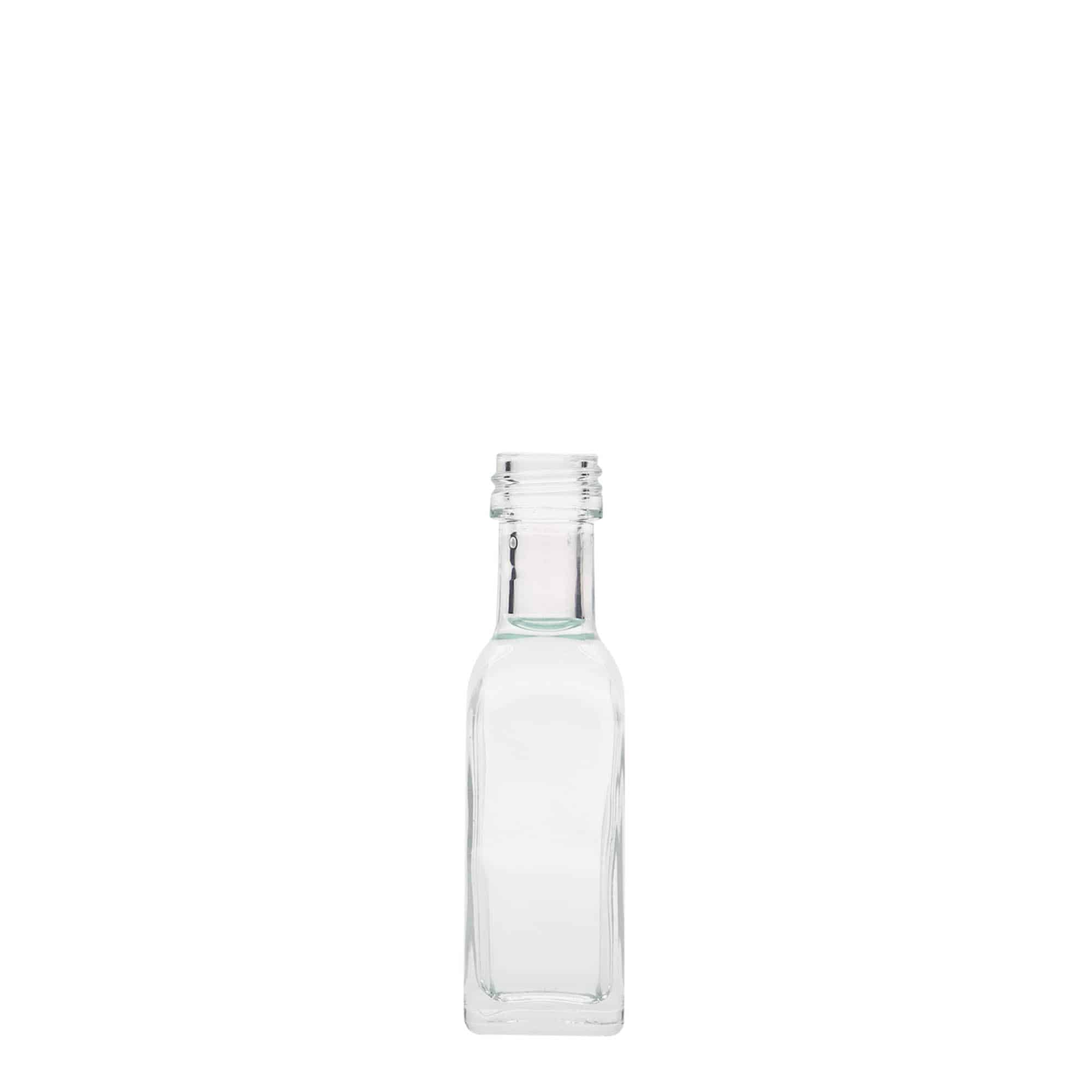 20 ml-es 'Marasca' üvegfiola, négyzet alakú, nyílás: PP 18
