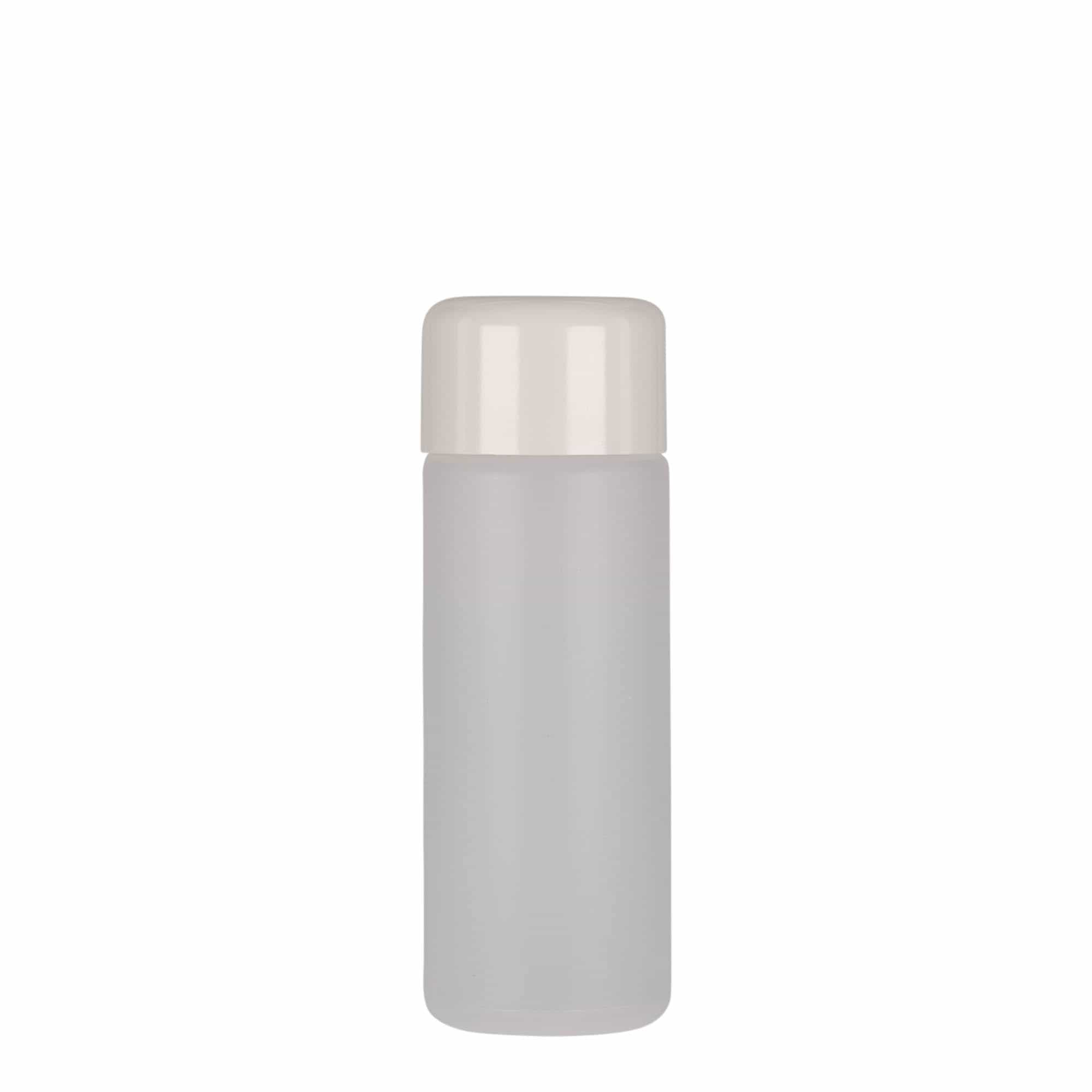 100 ml kerek palack, PE műanyag, természetes, nyílás: csavarzár