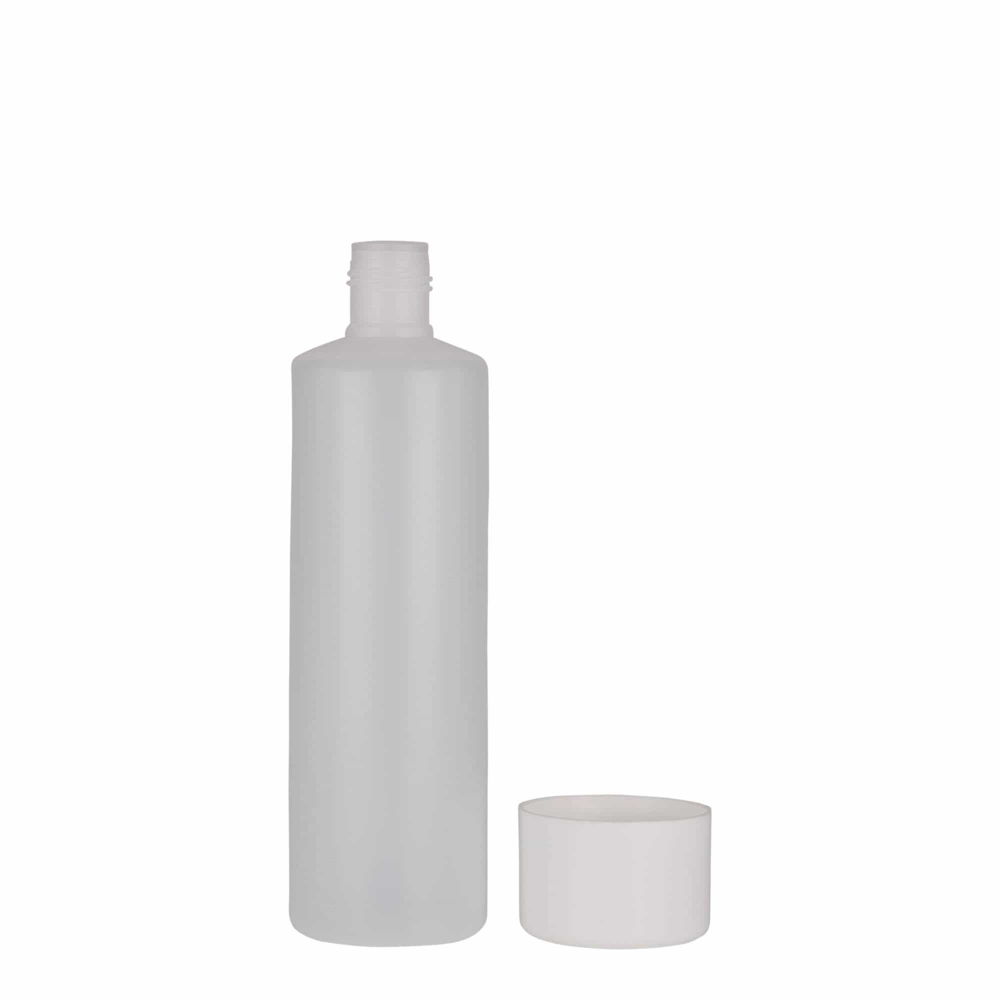 250 ml-es kerek palack, PE-műanyag, natúr, szájnyílás: csavaros kupak