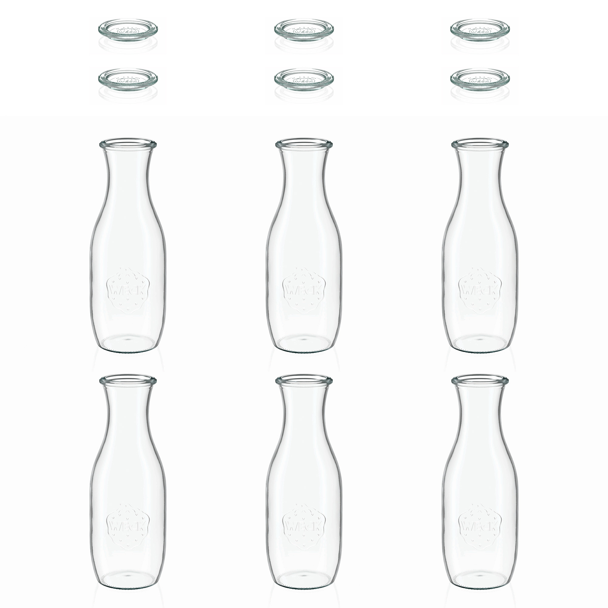 6x 1000 ml WECK gyümölcslé-palack üvegfedéllel RR 60