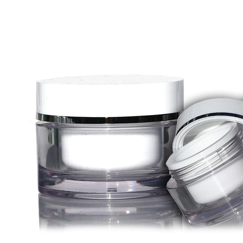 30 ml-es tégely, SAN-műanyag, fehér, szájnyílás: csavaros kupak 30 ml-es tégely, SAN-műanyag, fehér, szájnyílás: csavaros kupak