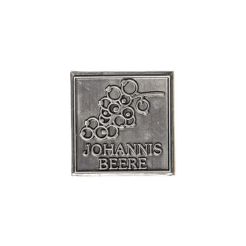 Címke ónból 'Feketeribizli', négyzet alakú, fém, ezüst Címke ónból 'Feketeribizli', négyzet alakú, fém, ezüst