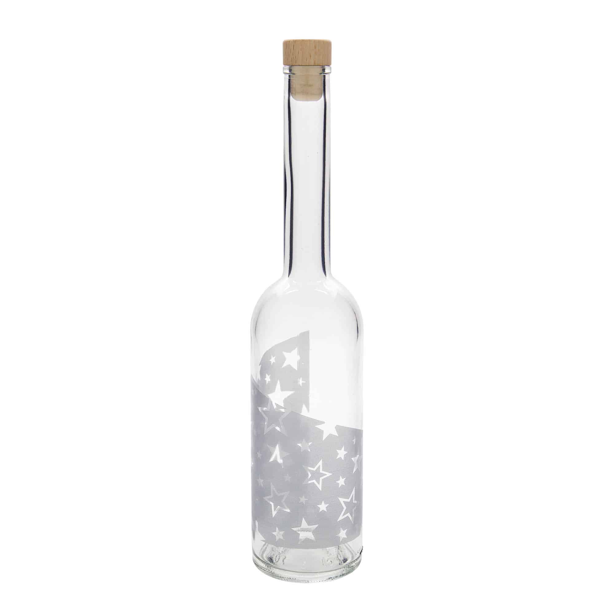 500 ml üvegpalack 'Opera', motívum: ezüstcsillagok, nyílás: parafa