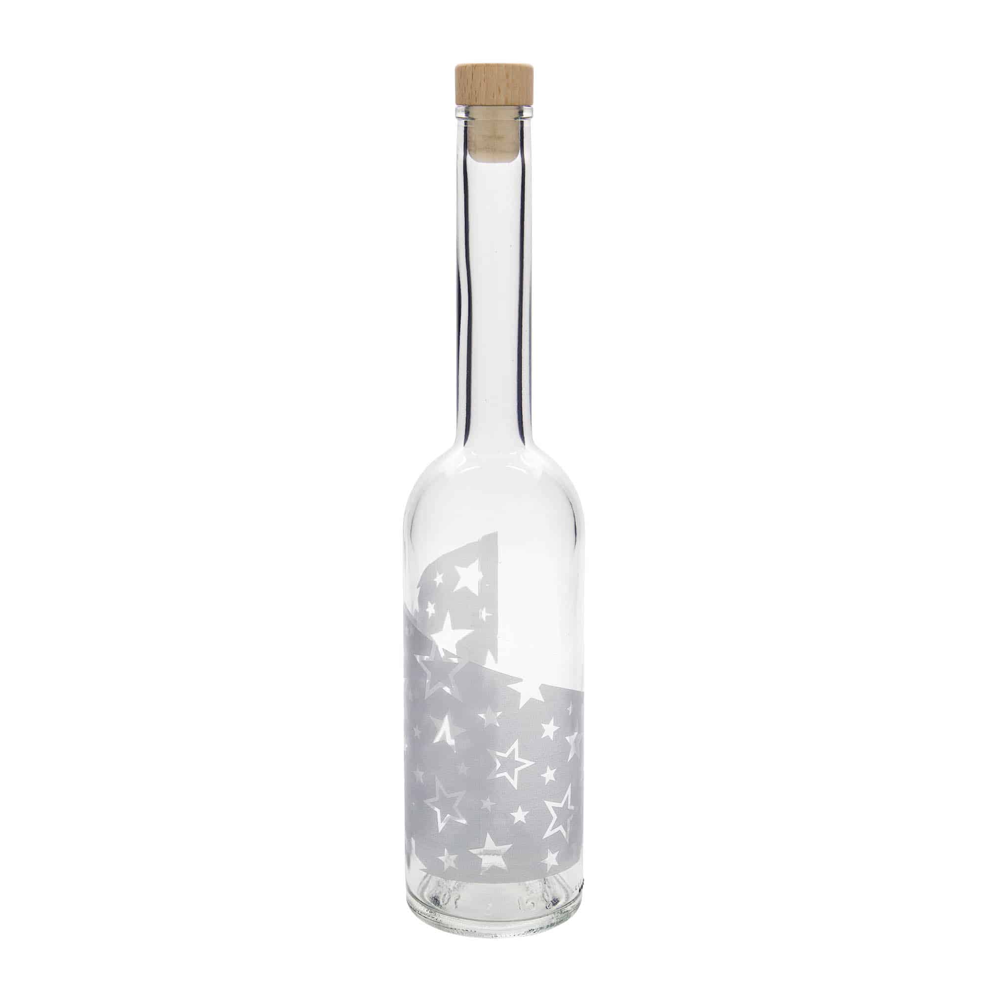 500 ml üvegpalack 'Opera', motívum: ezüstcsillagok, nyílás: parafa
