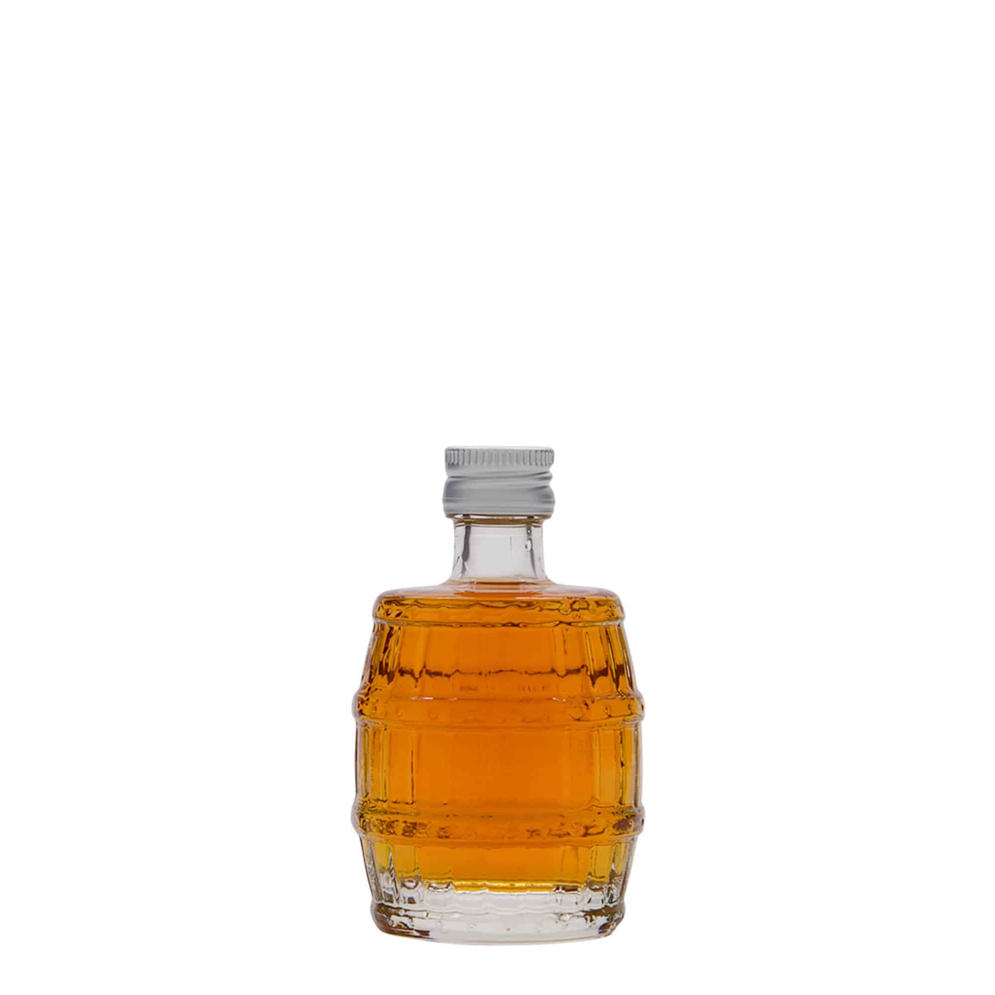 50 ml-es üvegpalack 'Fass', szájnyílás: PP 18