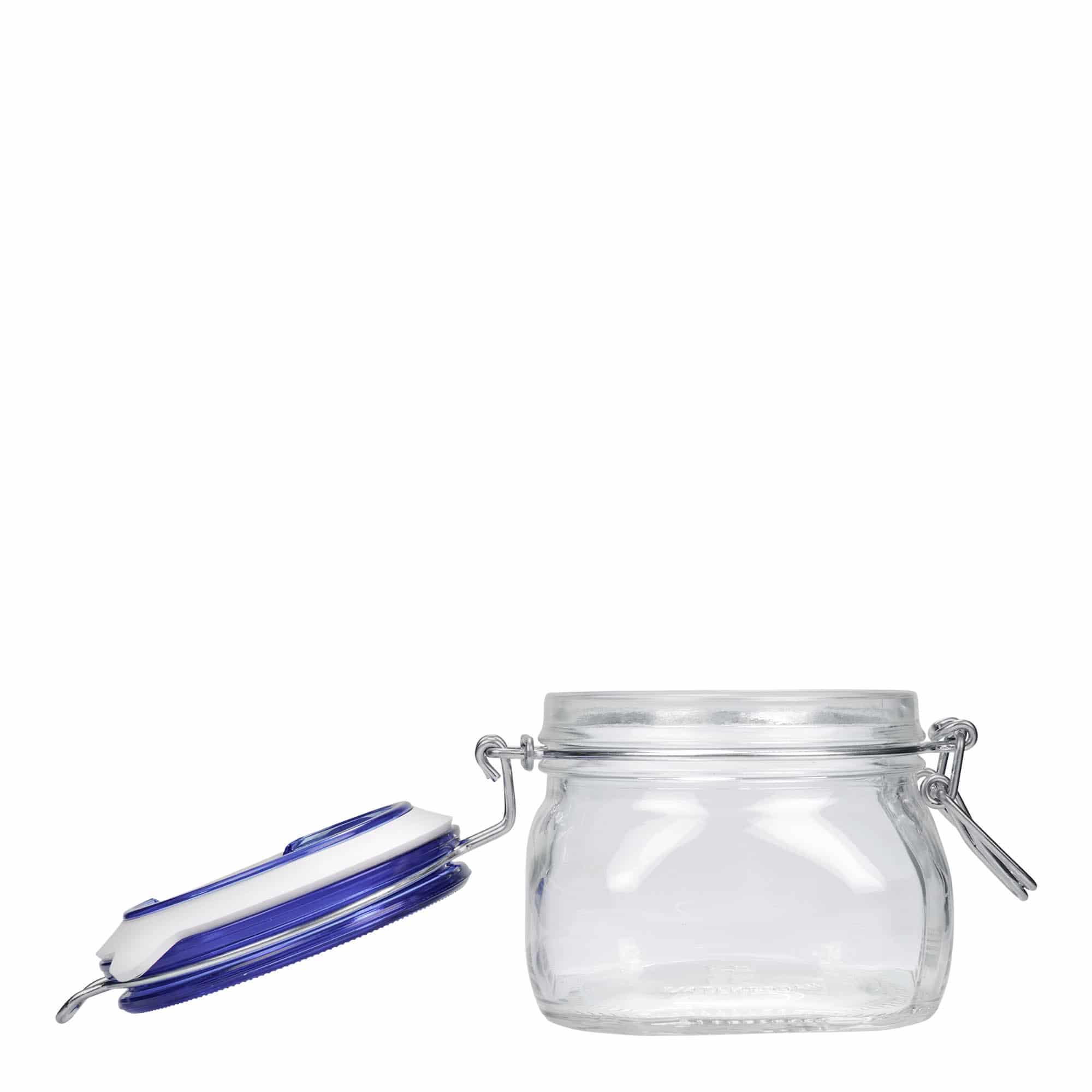 500 ml drótfüles üveg 'Fido' kék tetővel, négyzet alakú, nyílás: drótfüles záróelem 500 ml drótfüles üveg 'Fido' kék tetővel, négyzet alakú, nyílás: drótfüles záróelem
