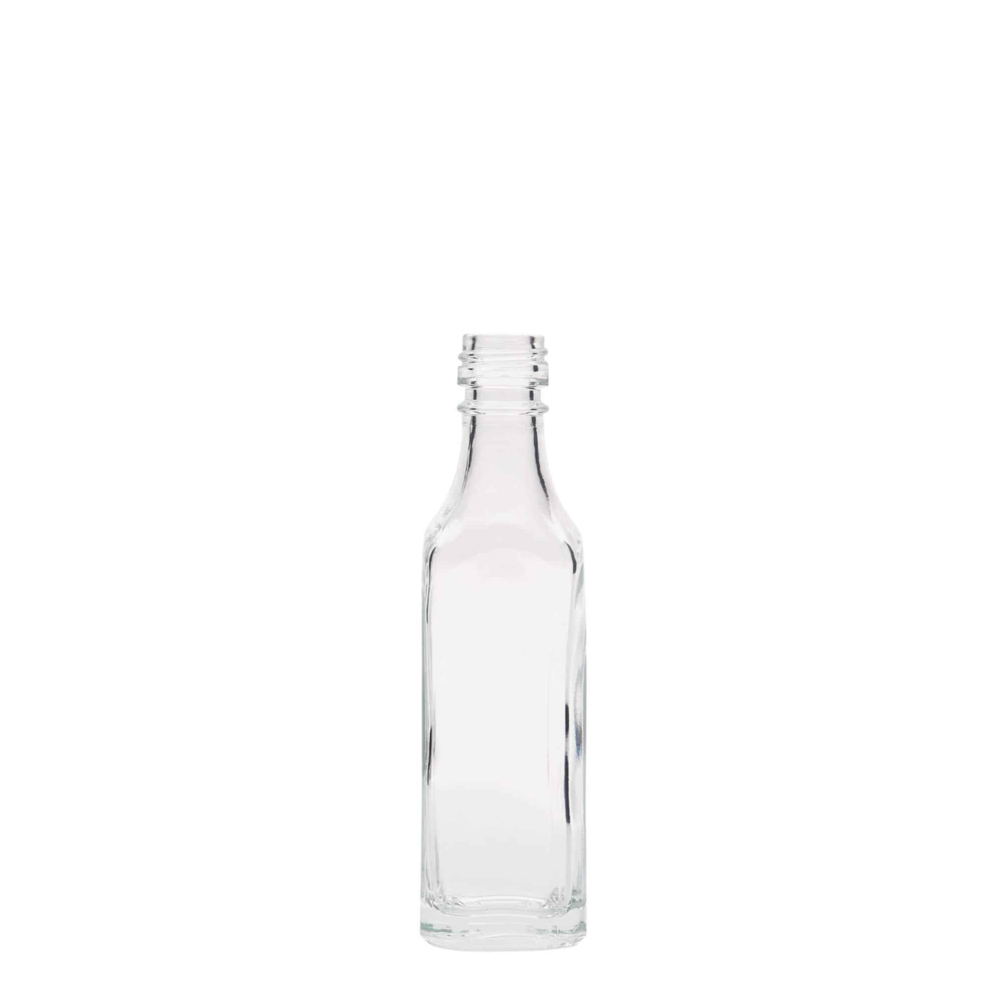 50 ml-es üvegpalack 'Siena', négyzet alakú, szájnyílás: PP 18