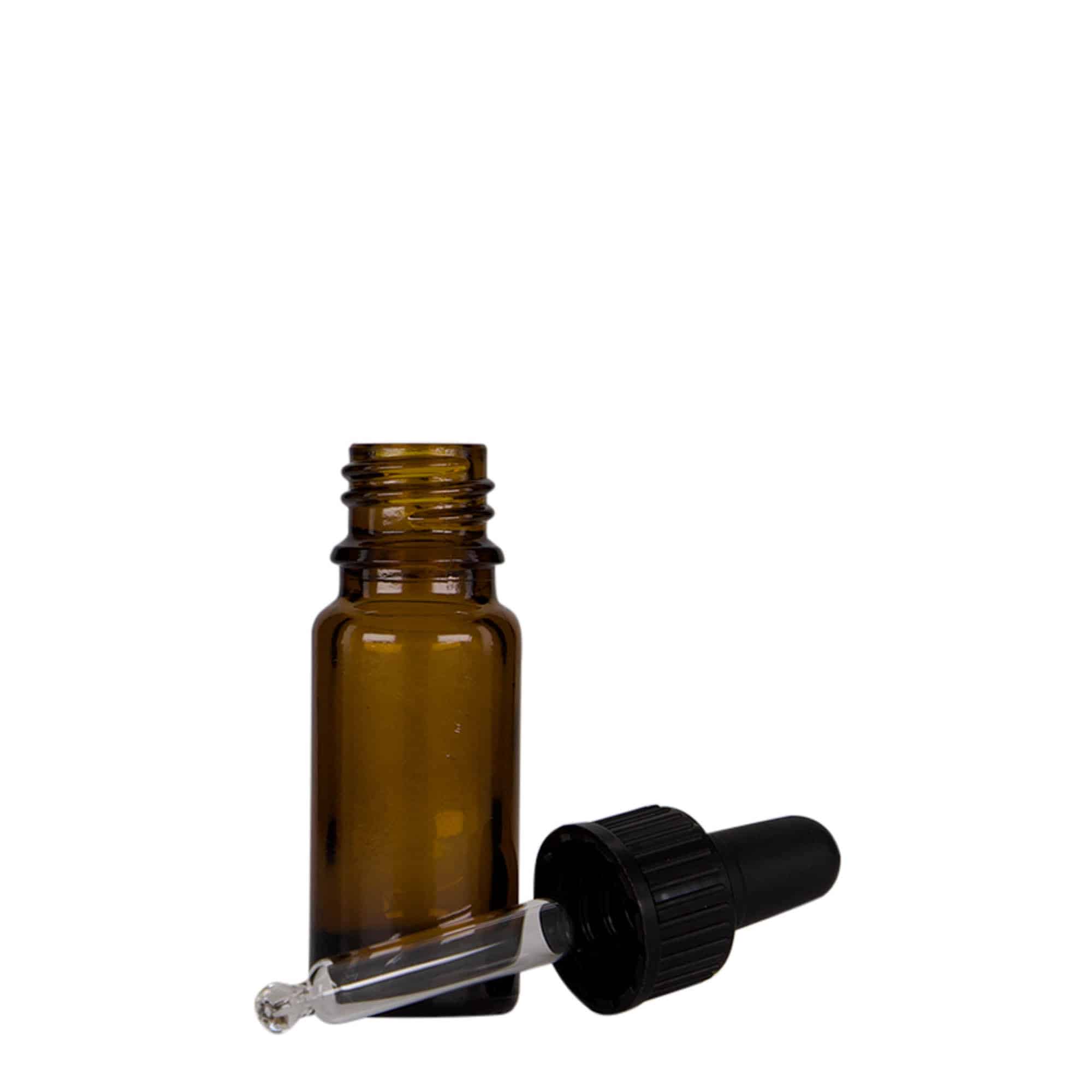 10 ml cseppentős üveg orvosi, üveg, barna-fekete, nyílás: DIN 18