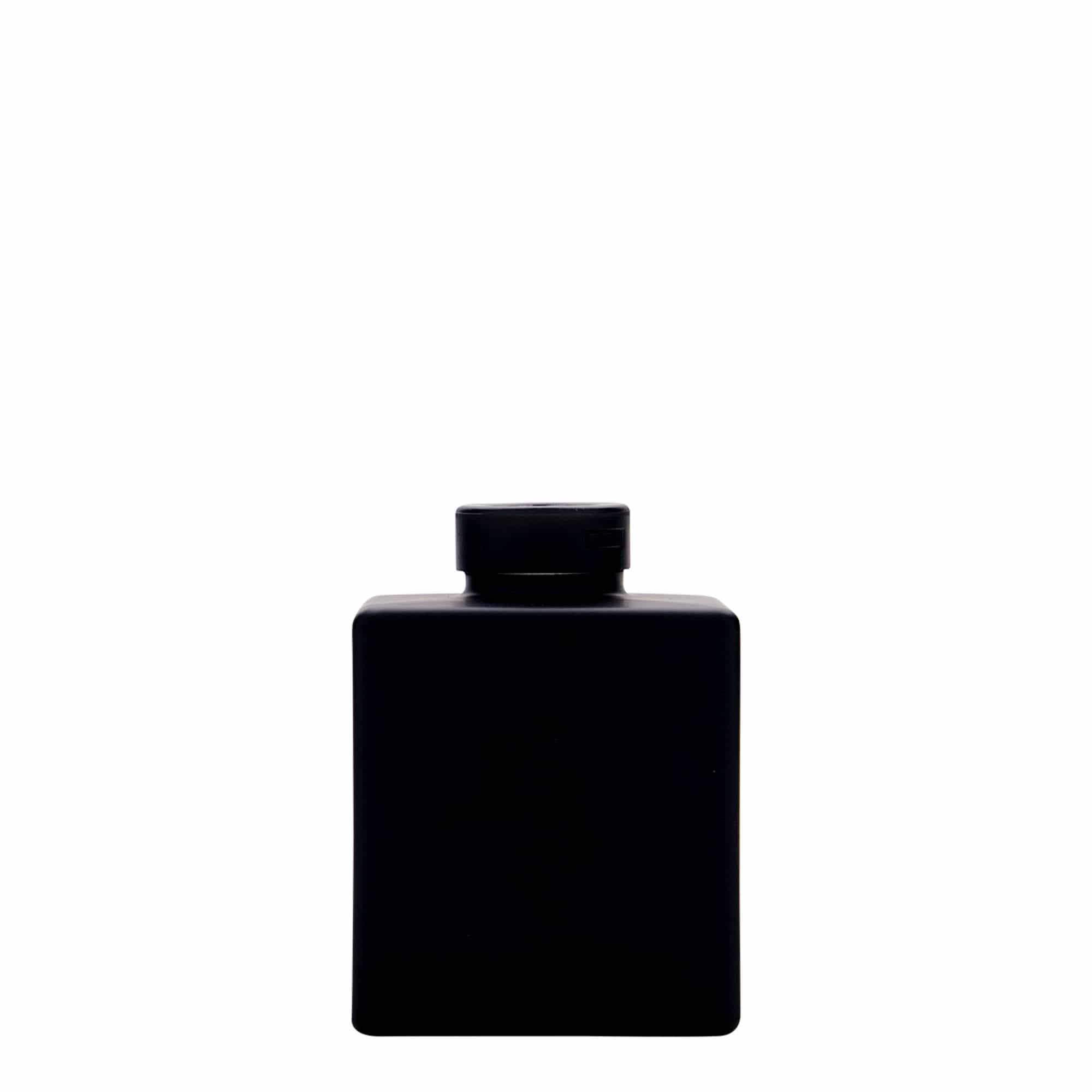 100 ml üvegpalack 'Cube', négyzet alakú, fekete, nyílás: parafa