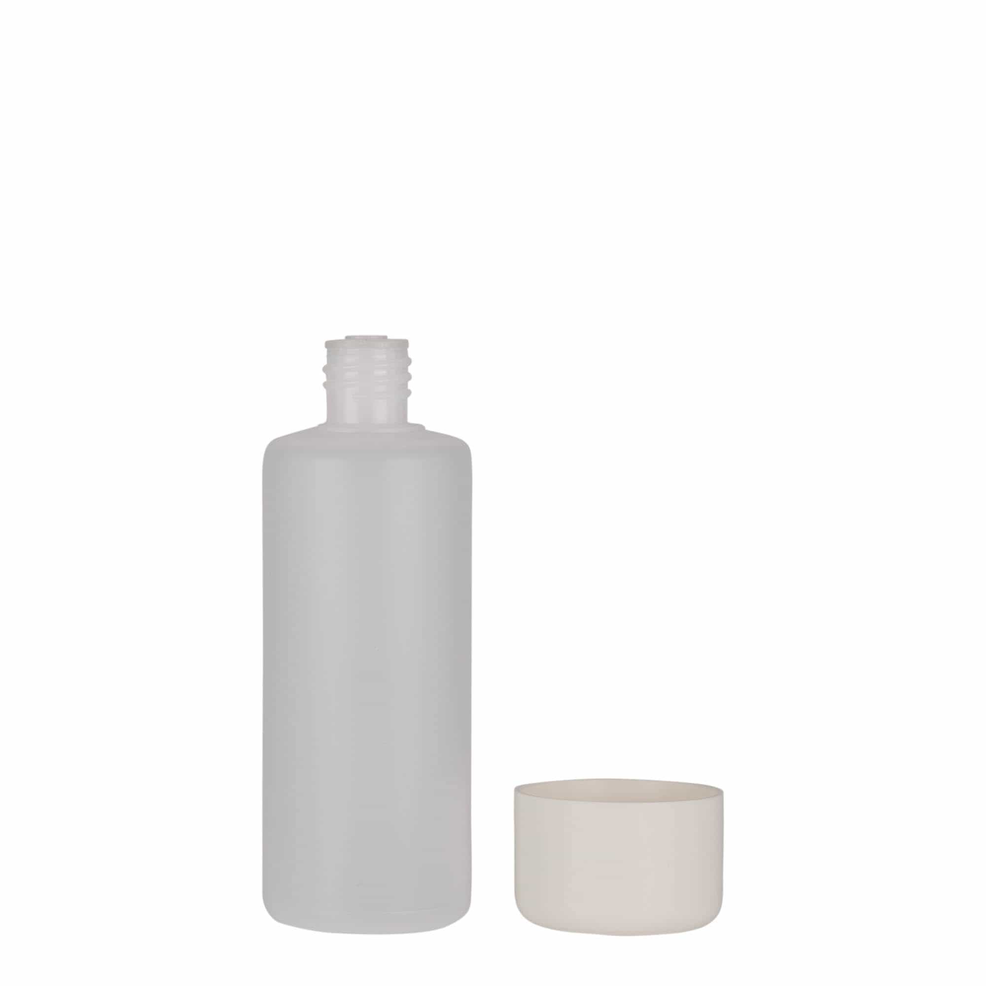 100 ml kerek palack, PE műanyag, természetes, nyílás: csavarzár