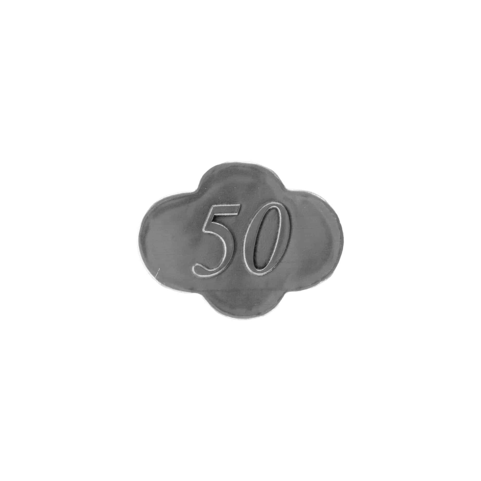 Óntartály címke '50', fém, ezüst