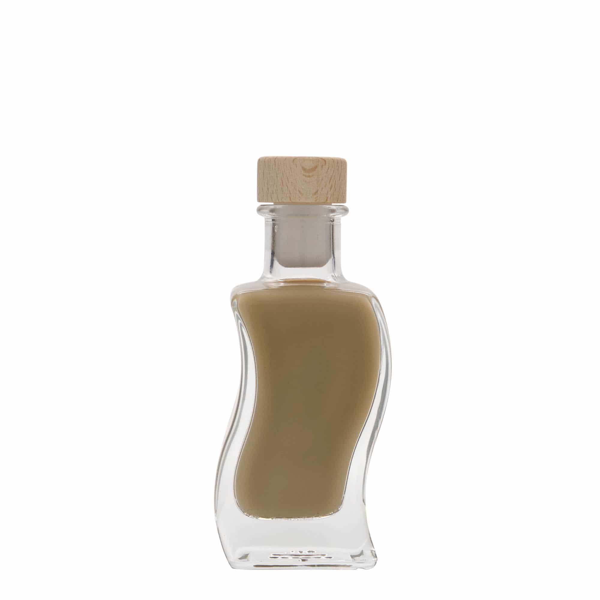100 ml-es üvegpalack 'Welle', négyzet alakú, szájnyílás: parafadugó